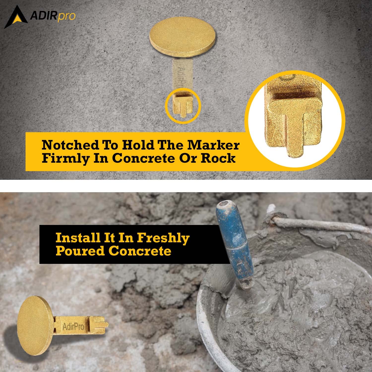 AdirPro Survey Markers – Durable Solid Brass & Low Profile Permanent Boundary Marking Caps/Stakes – for Surveying & Measuring Property & Land Area Variation  - Like New