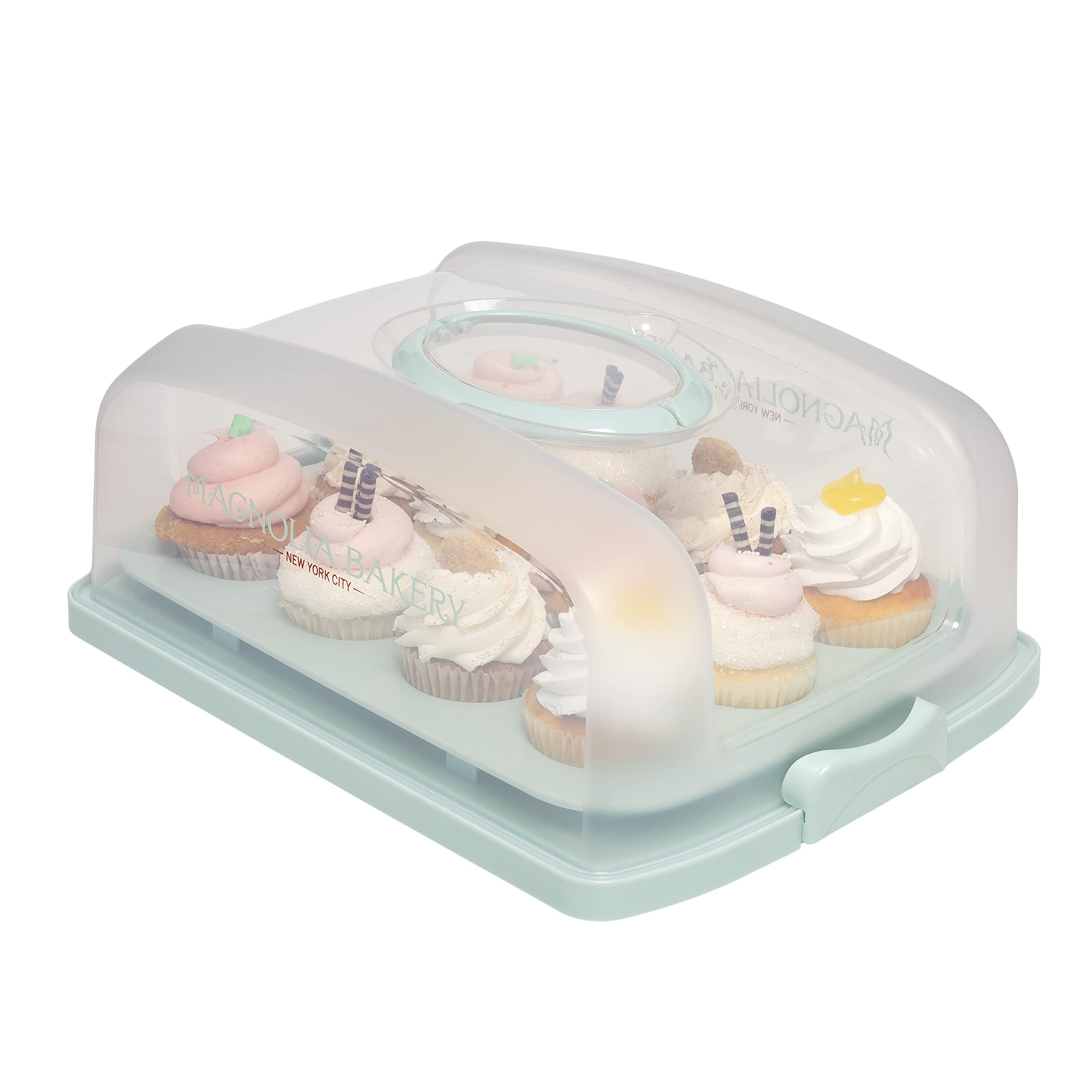 MosJos 2in1 Cupcake Carrier and Cake Keeper with Lid, Cupcake Box to Fit 12, Sturdy, BPA-Free Cupcake Holder with Two Secure Side Closures, Dishwasher Safe  - Like New