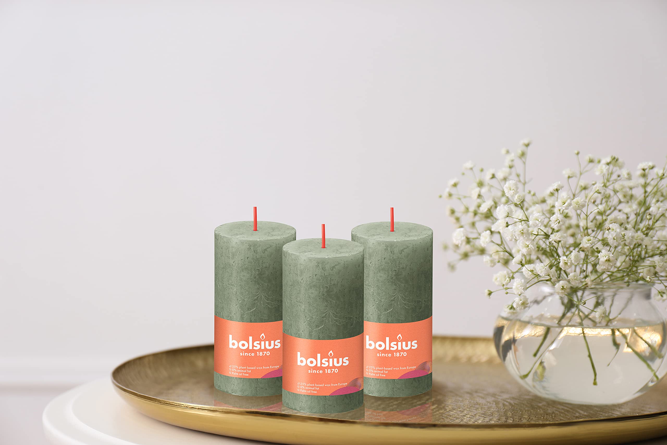 BOLSIUS 4 Pack Fresh Olive Rustic Pillar Candles - 2 X 4 Inches - Premium European Quality - Includes Natural Plant-Based Wax - Unscented Dripless Smokeless 30 Hour Party and Wedding Candles  - Like New