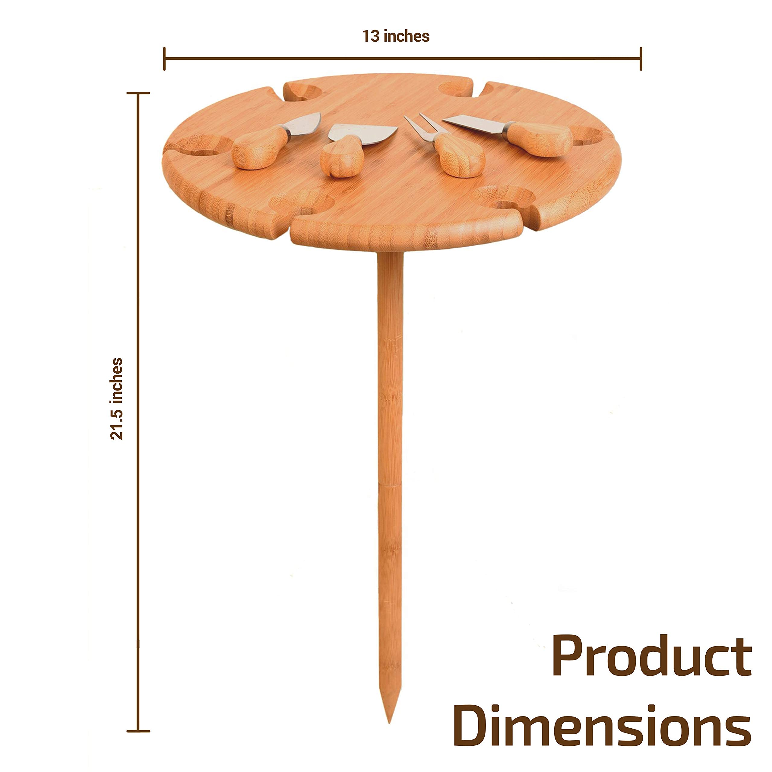 Bamb�si Wine Picnic Table - Portable Outdoor Wine Table with 6 Wine Glasses Holder, Bamboo Wood Charcuterie Board Cheese Tray- Perfect for Beach, Camping, Glamping, Concerts at Park, Wine Gifts  - Like New