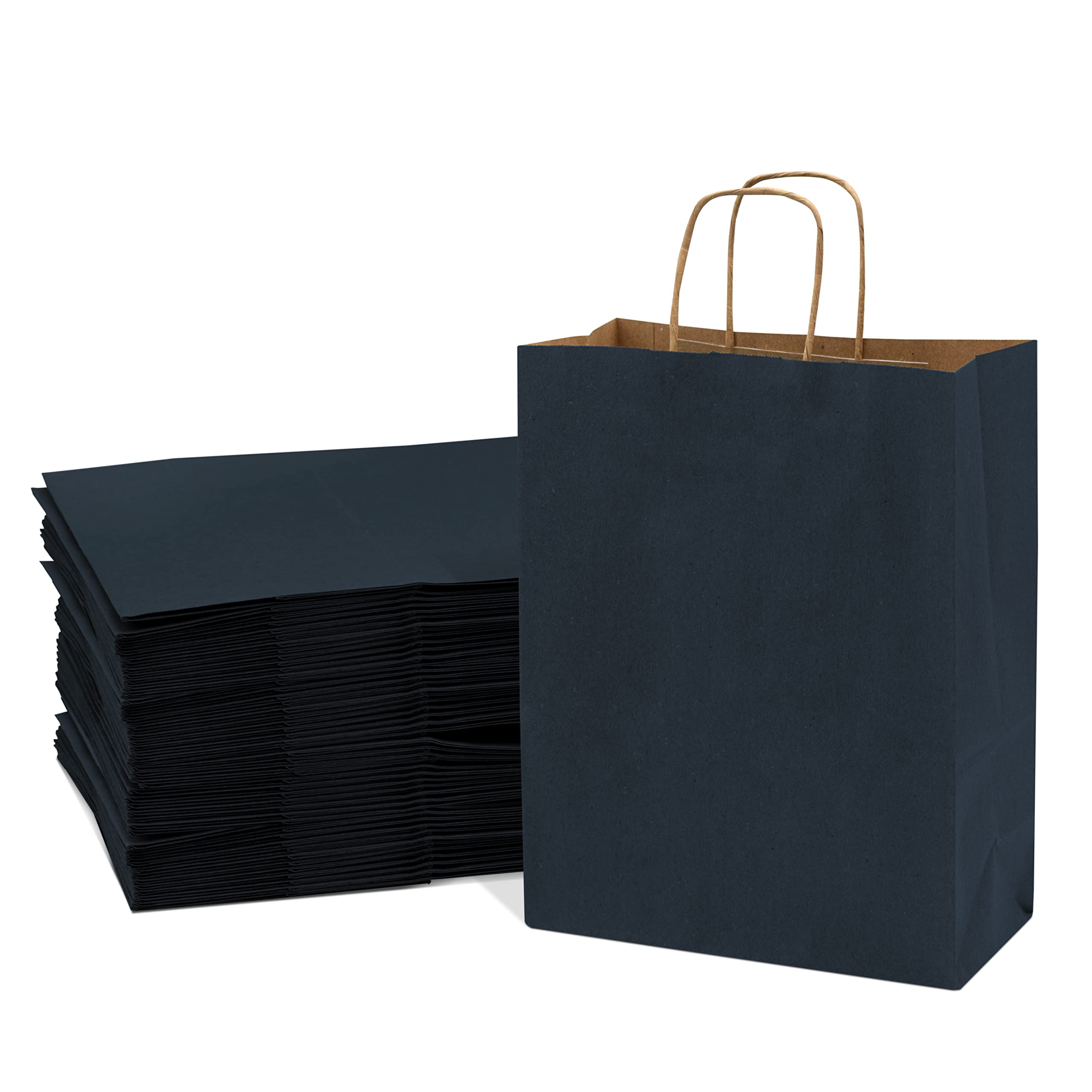 Blue Gift Bags - 10x5x13 100 Pack Navy Blue Gift Bags, Medium Size Kraft Paper Shopping Bags with Handles for Small Business, Retail, Boutique Merchandise, Goodie & Favor Bags, Boys Gift Wrap, Bulk  - Like New