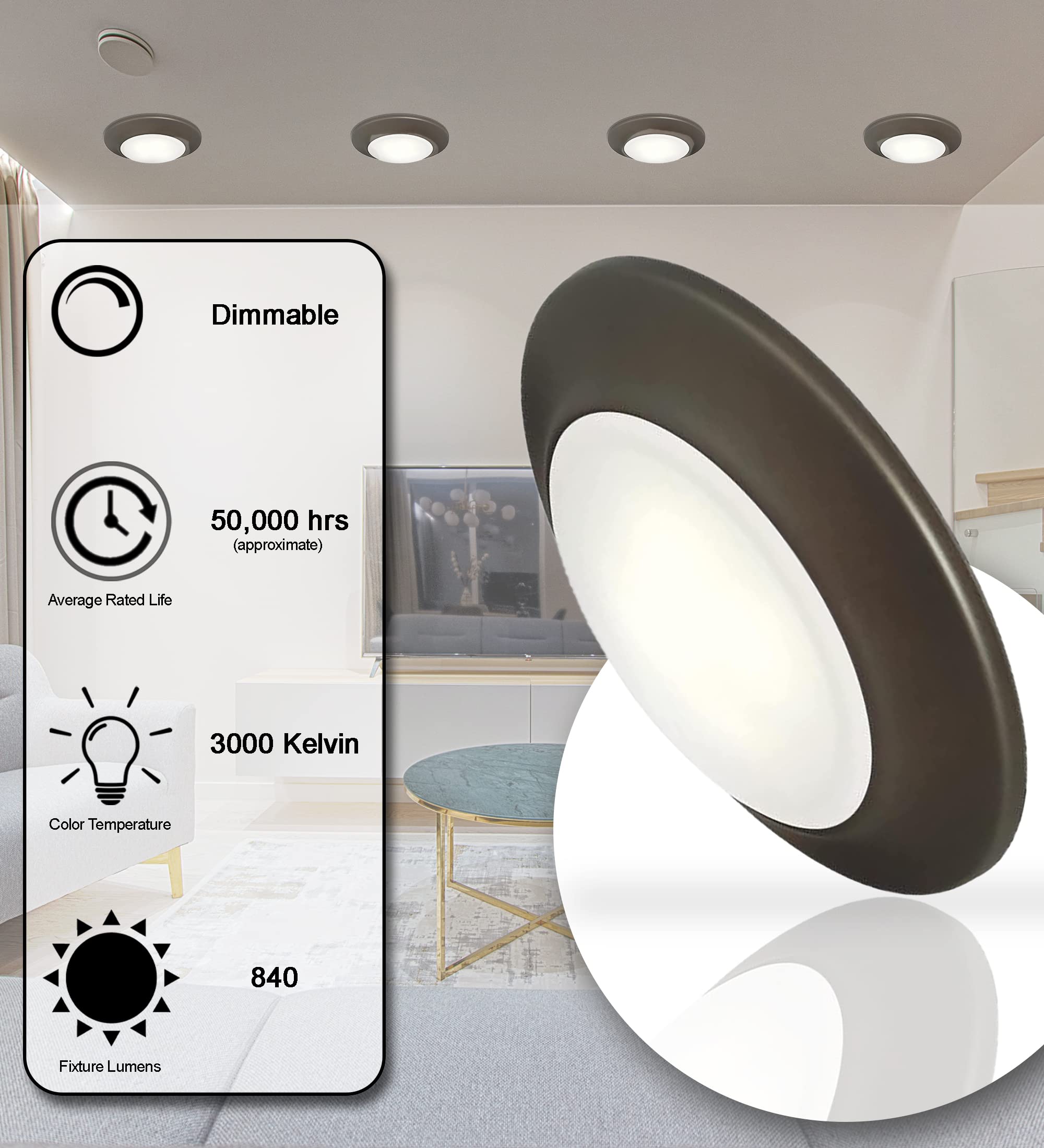 Ciata Lighting Round LED Disk Light Ceiling Flush Mount, Integrated LED Dimmable, Indoor/Outdoor, Energy Saving, Frosted Lens  - Like New