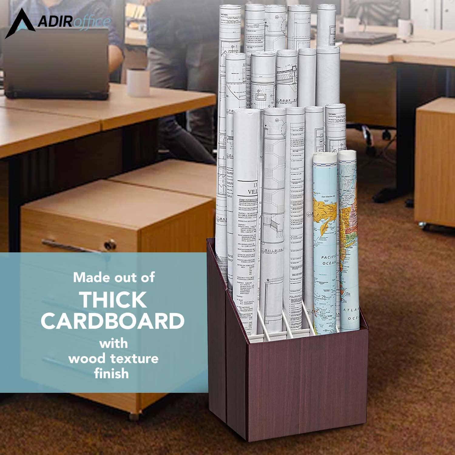 Adir Corp. Blueprint Storage Bin Organizer - Vertical File Box for Blueprints, Posters, Construction Plans, Gift Wrap, And Map Holder Station - Cardboard Blueprint Holder  - Like New
