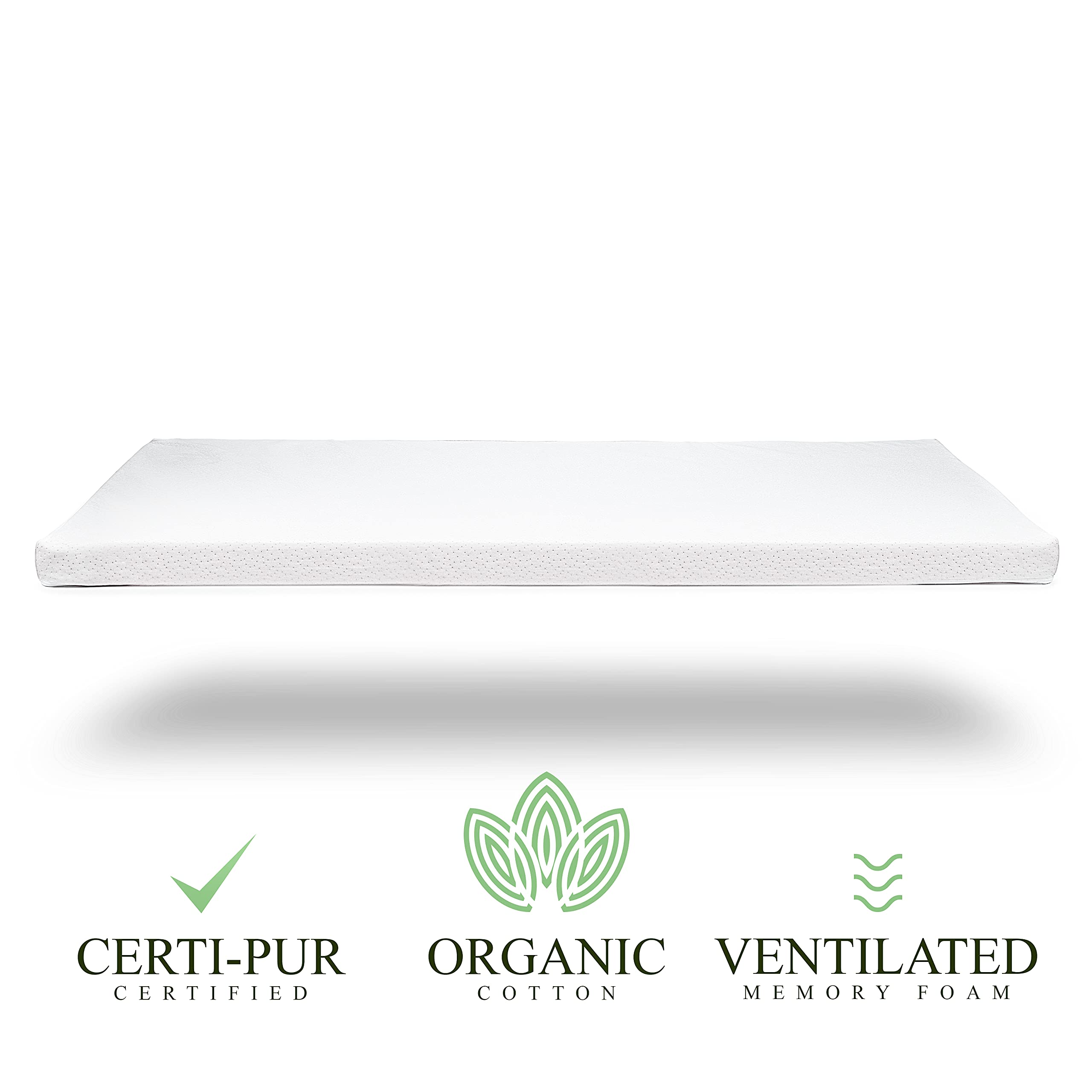 Organic Cotton Crib Topper | Ventilated 2-Inch Memory Foam CertiPUR-US Mattress Topper Pad, Waterproof & Washable Cover for Baby Crib & Toddler Bed Soft Padding, Nonslip Bottom, Travel Strap, 52x27x2  - Very Good