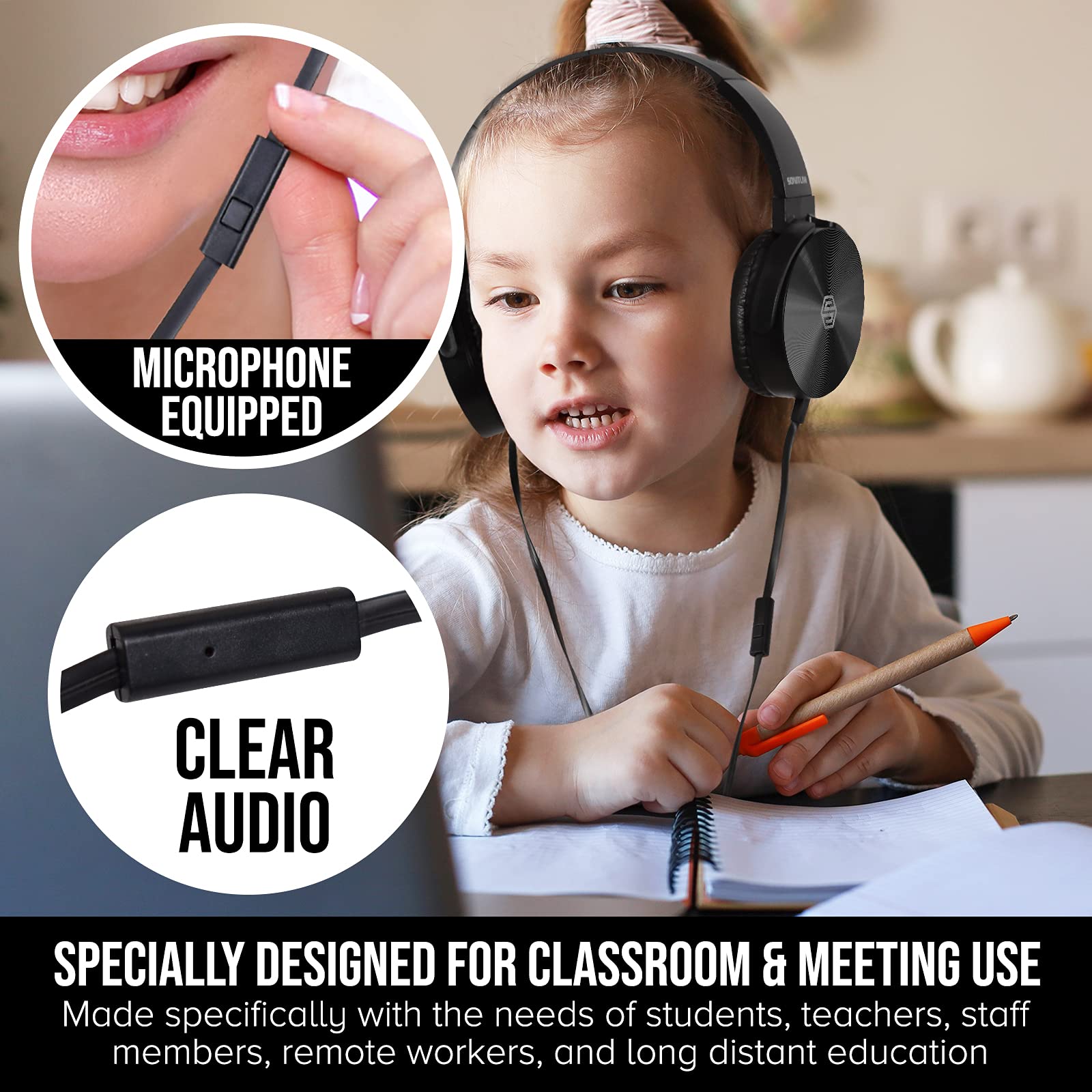 Classroom Headphones with Microphone Bulk 10-Pack, Student On Ear Comfy Swivel Earphones for Library, School, Airplane, Online Learning and Travel, HQ Stereo Sound 3.5mm Jack  - Like New