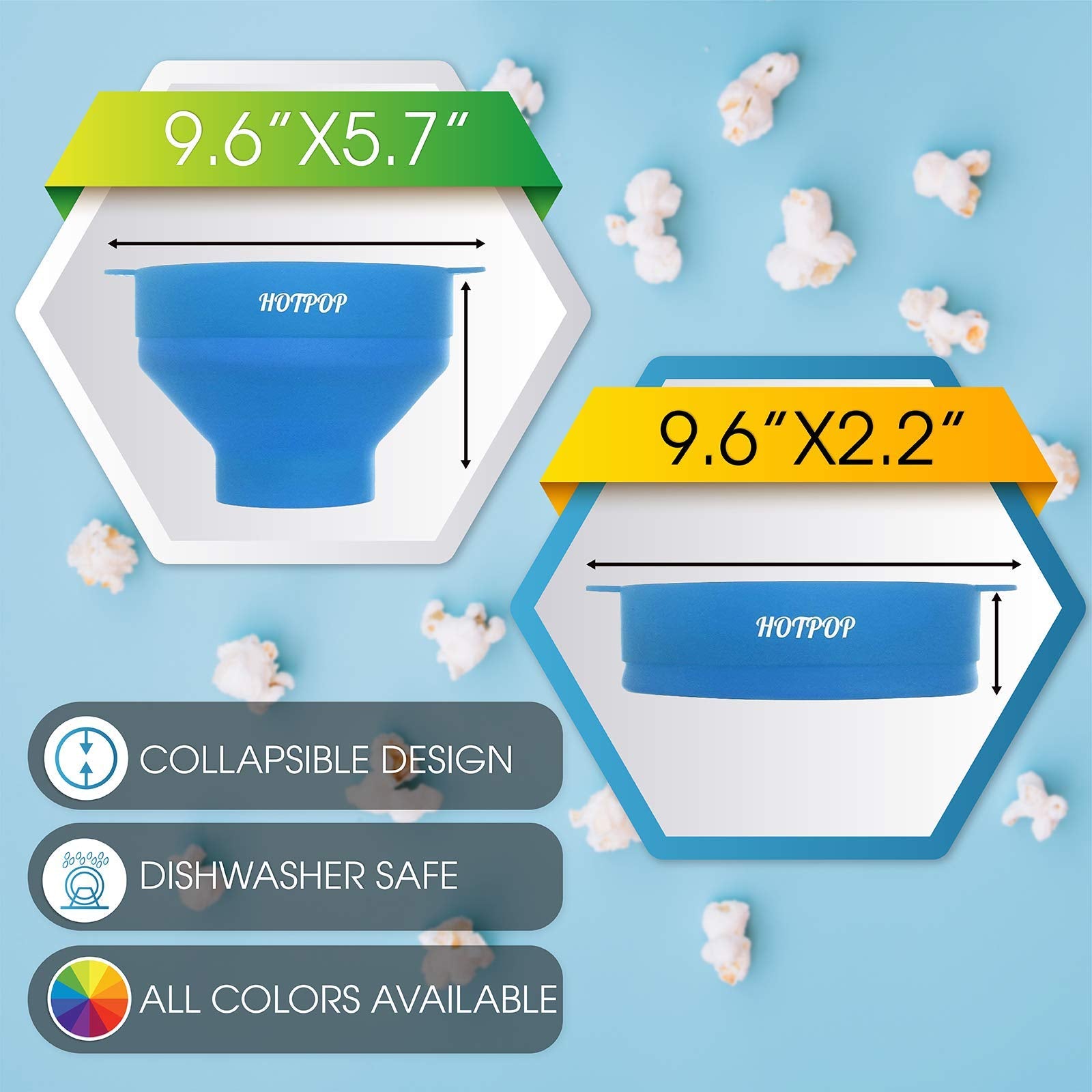 The Original Hotpop Microwave Popcorn Popper, Silicone Popcorn Maker, Collapsible Bowl BPA-Free and Dishwasher Safe- 20 Colors Available (Azure)  - Like New