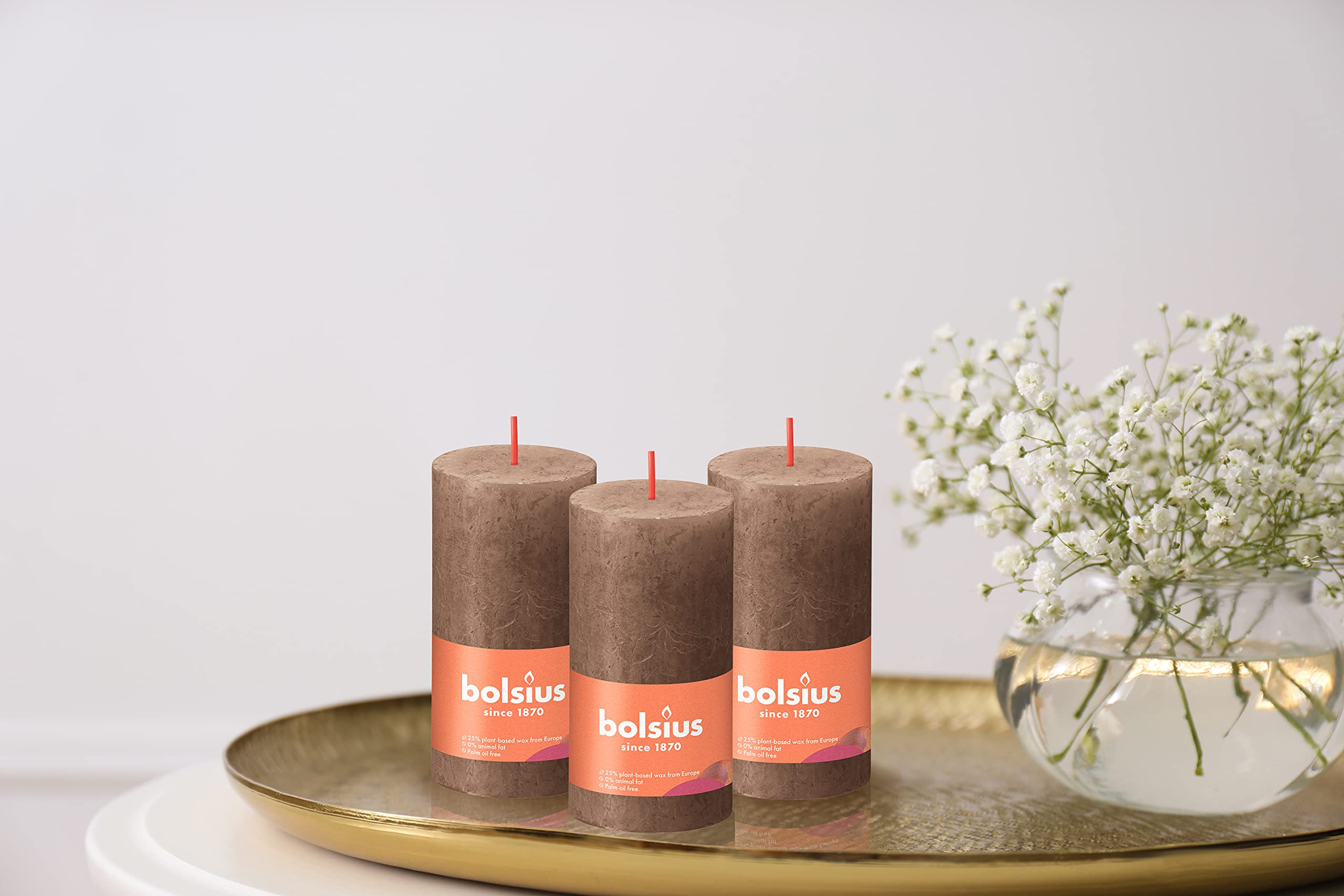 BOLSIUS 4 Pack Suede Brown Rustic Pillar Candles - 2 X 4 Inches - Premium European Quality - Includes Natural Plant-Based Wax - Unscented Dripless Smokeless 30 Hour Party D�cor and Wedding Candles  - Like New