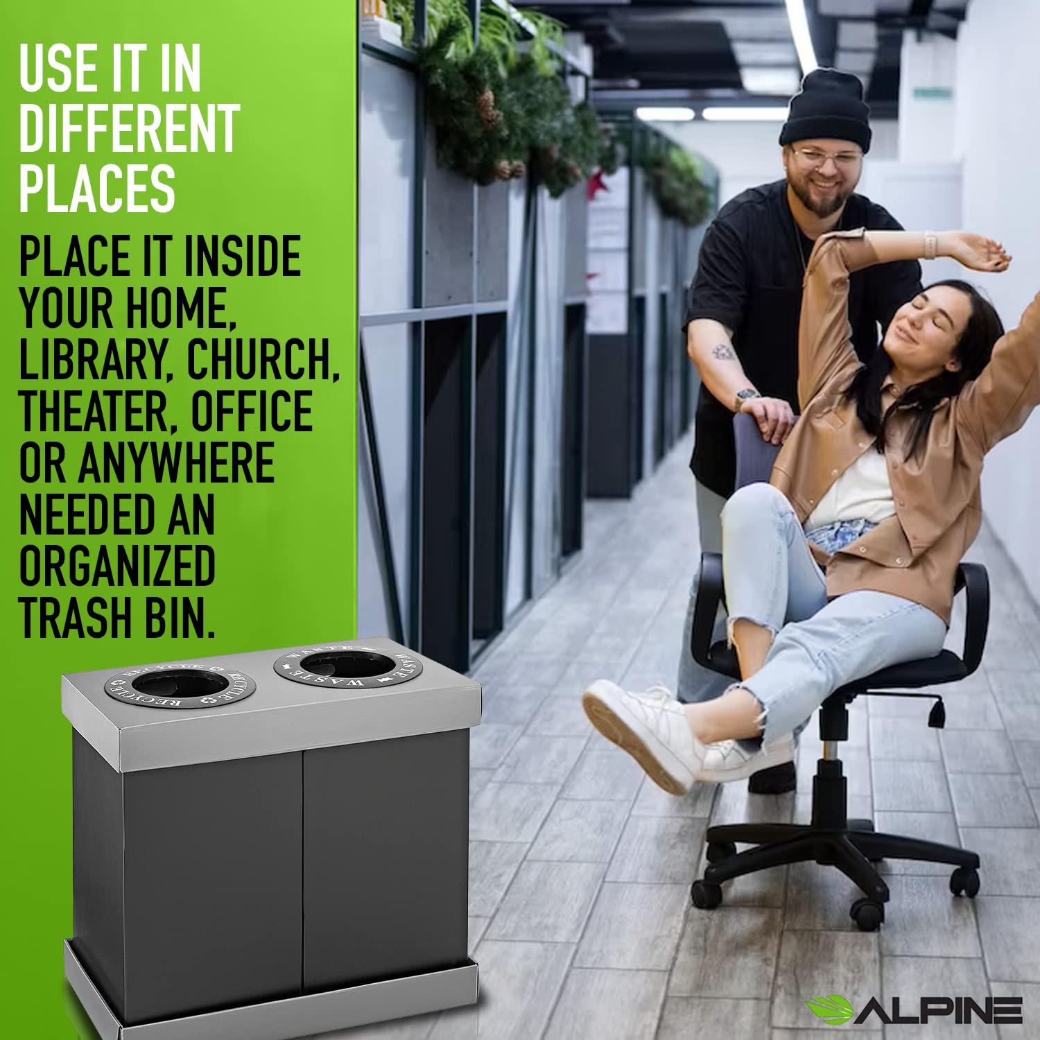 Alpine Industries Recycling Center - Heavy Duty Plastic Recycle Trash Bin  - Like New