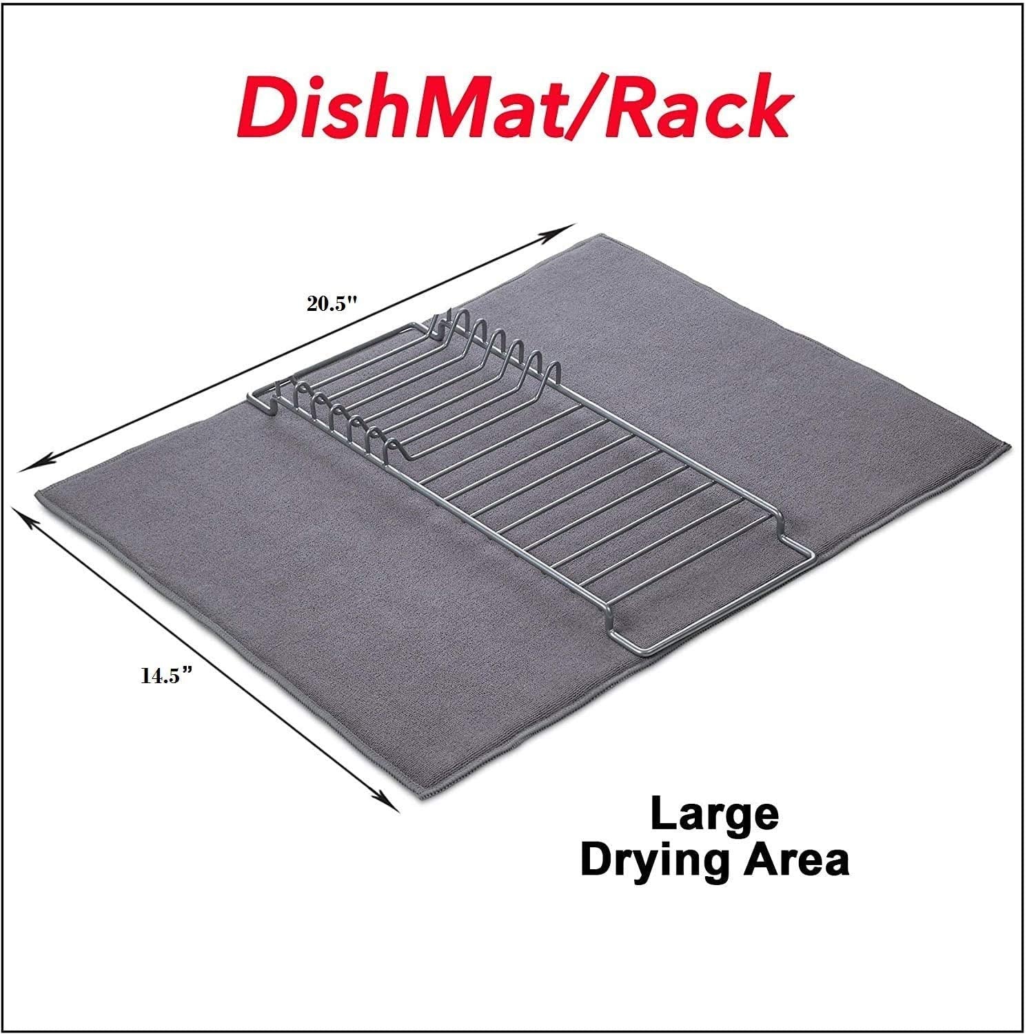 Dish Drying Mat Microfiber and Rack, Drying Rack with Microfiber Mat for Kitchen Counter Super Absorbent- Dish Drainer Pad Compact and Easy to Store - Protects Kitchen Counter - 20.5 x 14.5 Inches