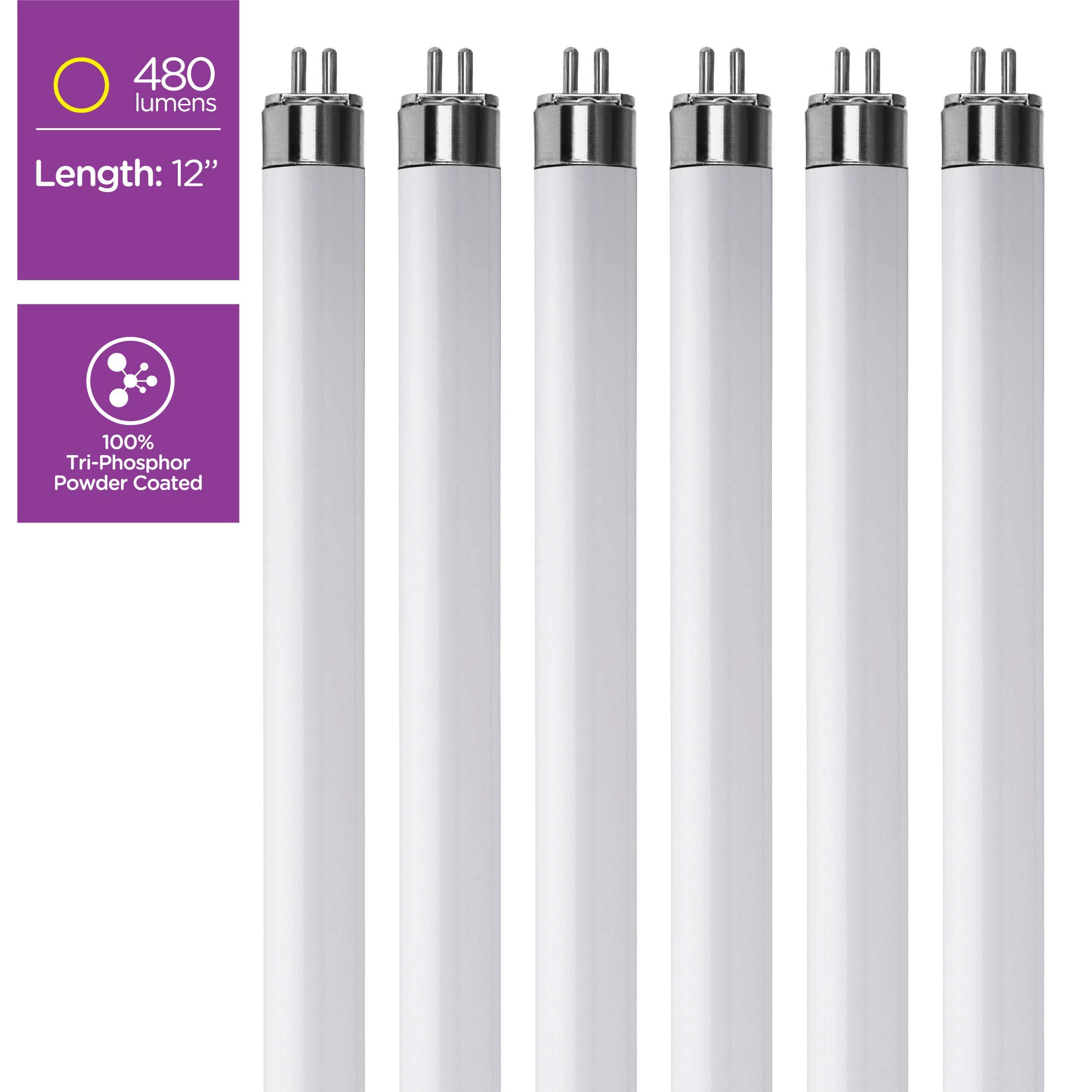 KOR (Pack of 6) F8T5/WW - T5 Fluorescent 3000K Warm White - 8 Watt - 12" Super Long Life Light Bulbs  - Like New