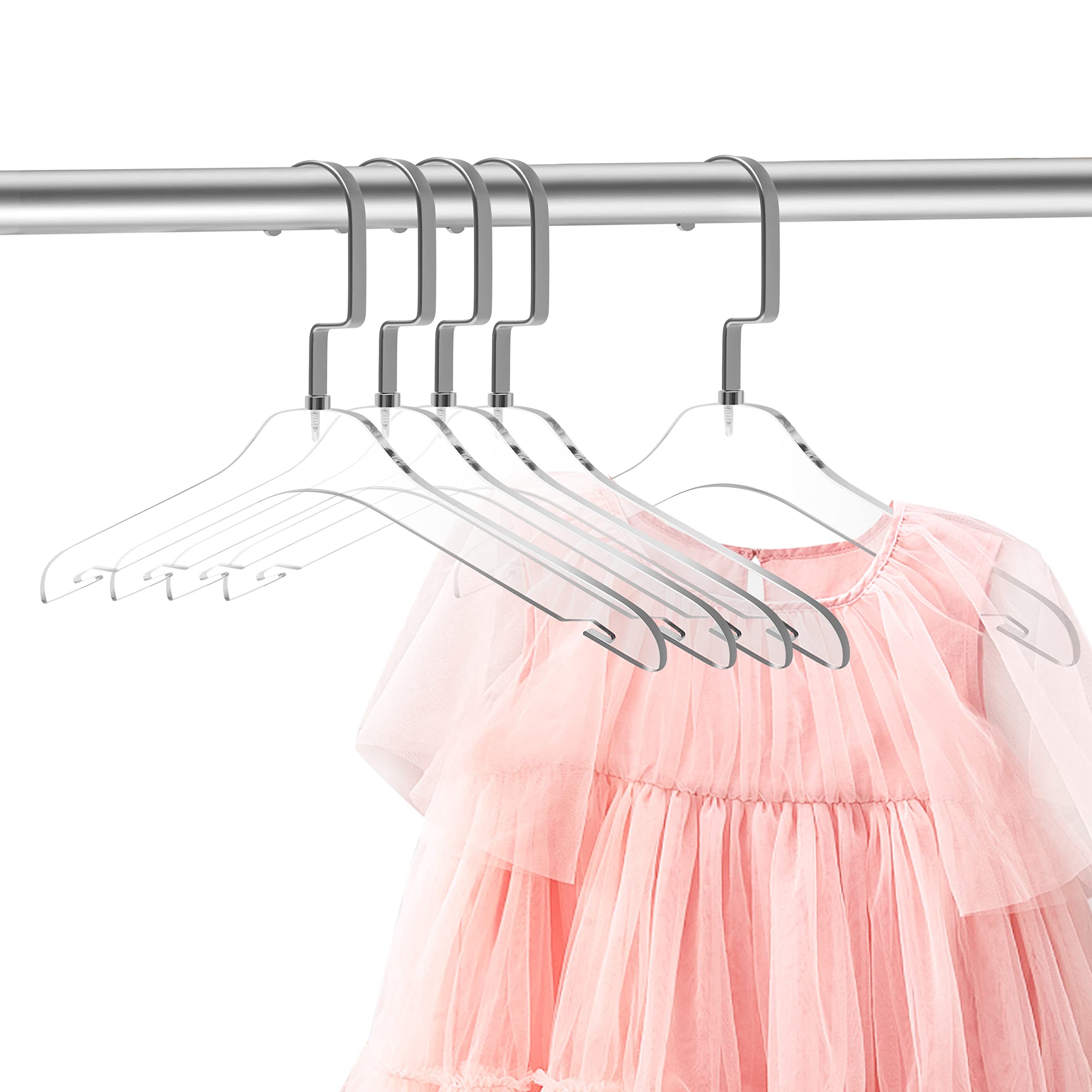 Quality Hangers 5 Pack 12.5 Inches Kids Size Acrylic Hangers � Crystal Clear Hangers for Kids Clothes 7-10 Years Old with Wide Matte Silver Metallic Hook - Acrylic Children Shirt Suit Coat Hanger  - Very Good
