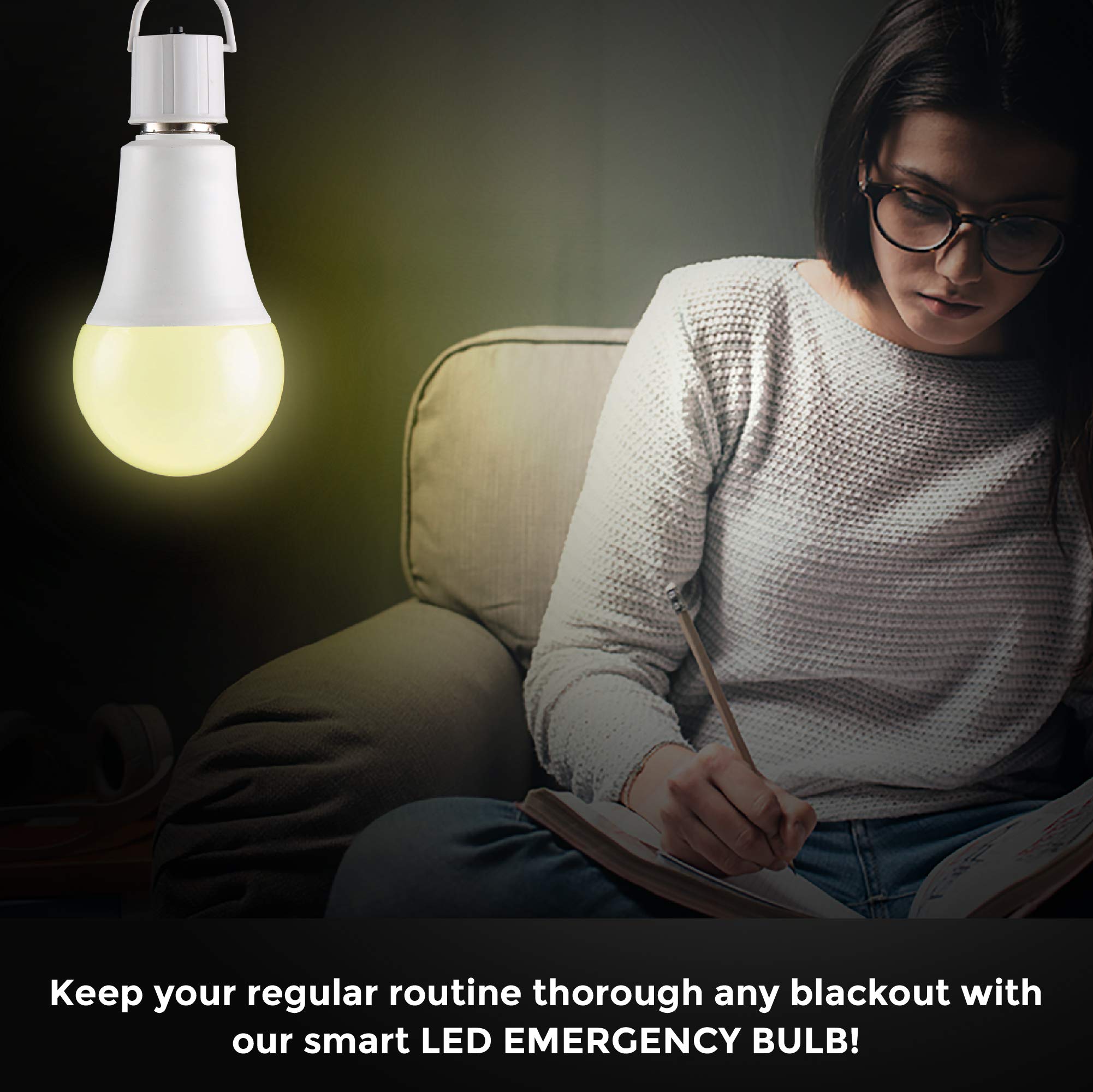 Ciata Lighting LED Smart Emergency Light Bulb with Rechargeable Battery Back-up - Intelligent Lighting, Lasts 3-4 Hours During Power Outage - Extra Hook for Camping, Outdoor  - Like New