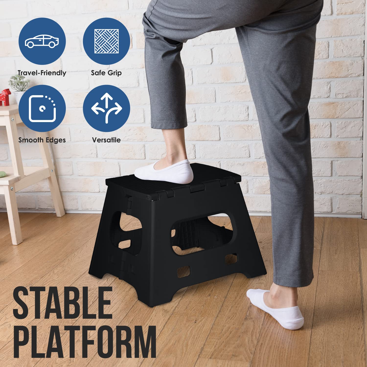 SPLENDOLE Folding Step Stool - 11-Inch Non-Slip Foot Stool for Kitchen, Bathroom, Living Room - Compact and Lightweight Stool Chair with 250-Lb Maximum Weight Capacity Step Stools for Kids and Adults  - Like New