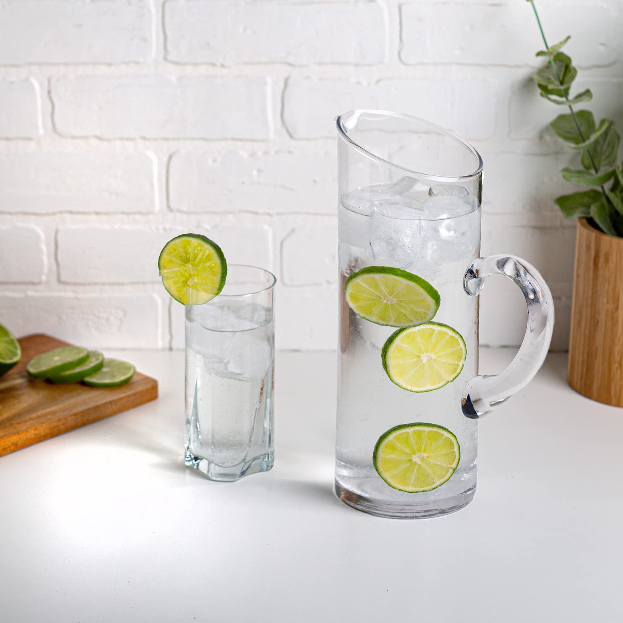 Glass Water Pitcher with Spout � Elegant Serving Carafe for Water, Juice, Sangria, Lemonade, and Cocktails � Crystal-Clear Glass Beverage Pitcher.  - Acceptable