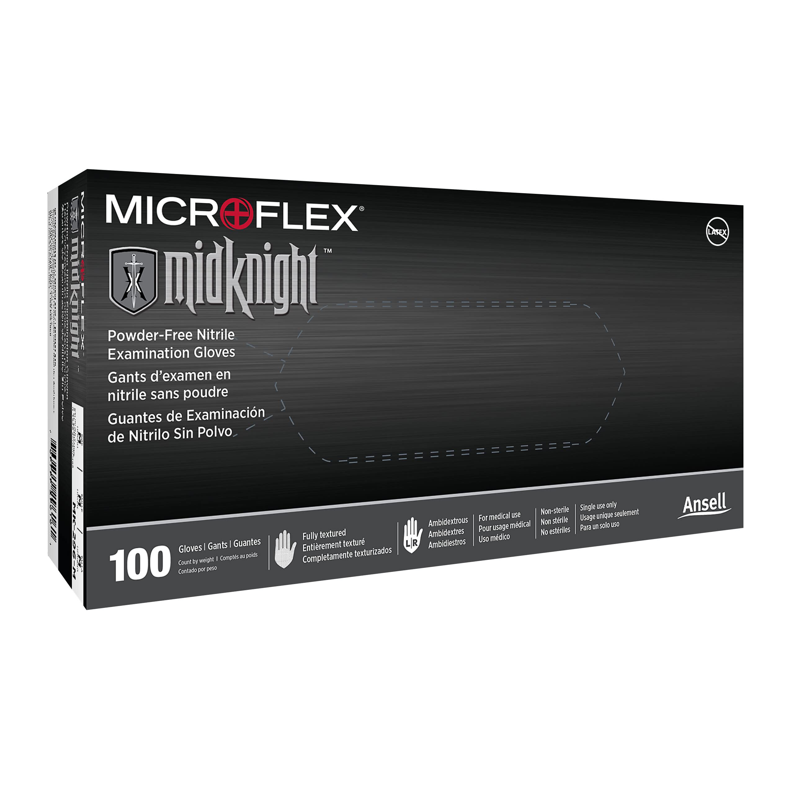 Microflex MK-296 Black Disposable Nitrile Gloves, Latex-Free, Powder-Free Glove for Mechanics, Automotive, Cleaning or Tattoo Applications, Medical/Exam Grade, Size Large, Case of 100 Units