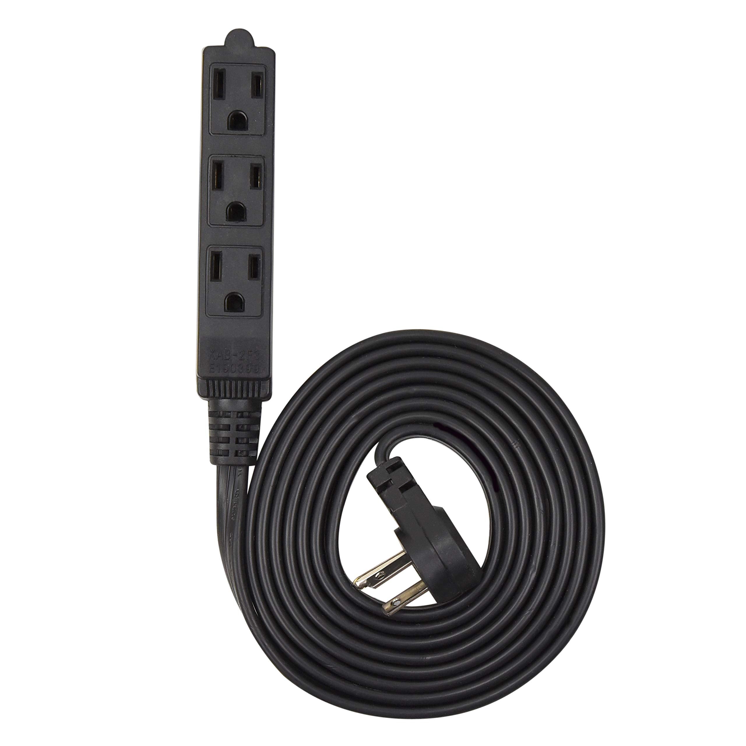 Flat Multiple Outlet Extension Cord for Indoor Use by Electes- UL-Listed 3-Prong Multi Extension Wire- Space-Saving Flat Angled Extension Cord- Black  - Acceptable