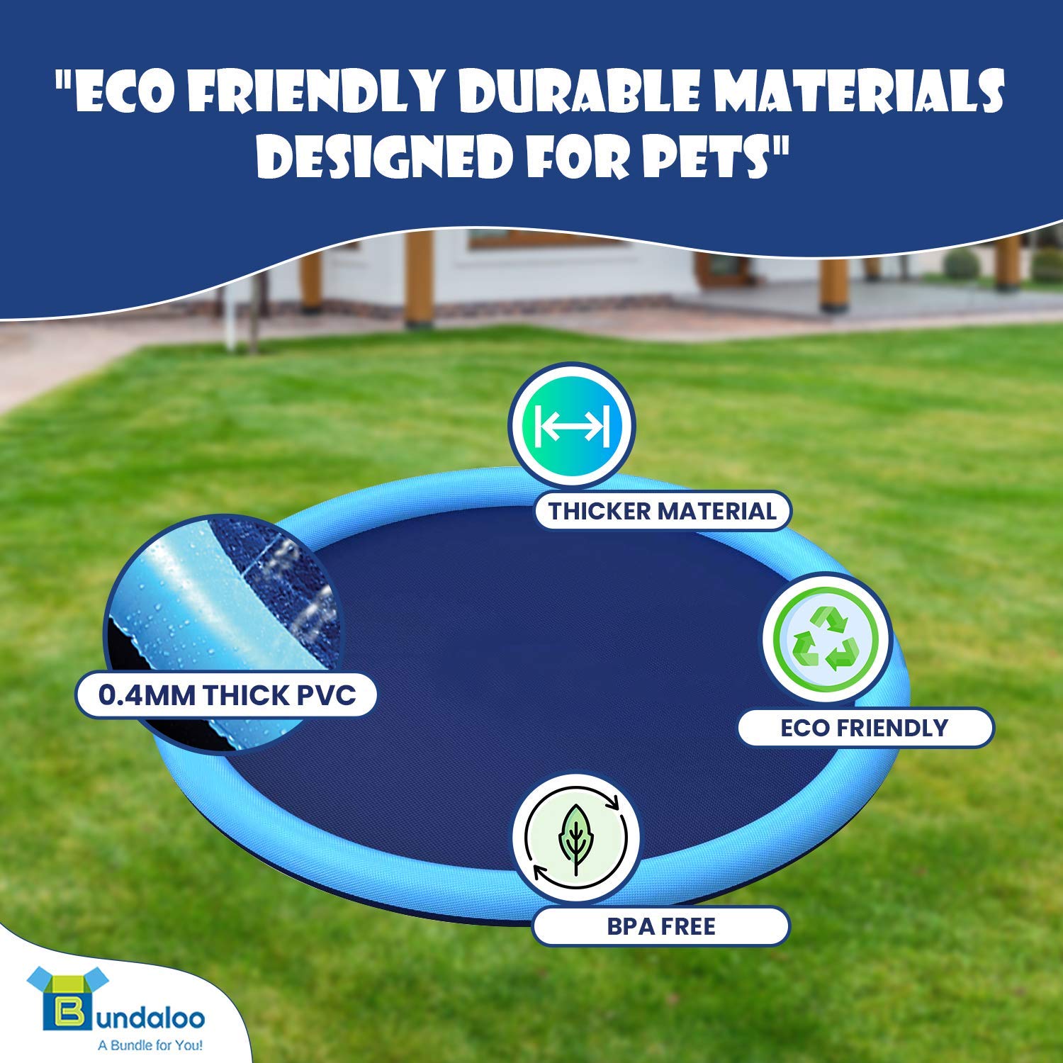 Bundaloo Dog Sprinkler Pool - Outdoor Water Splash Mat & Bathing Fountain for Pets - Thick PVC Material, Non-Slip Bottom, Connects to Standard Garden Hoses - Summer, Lawn & Yard Toy - 51� Diameter  - Like New