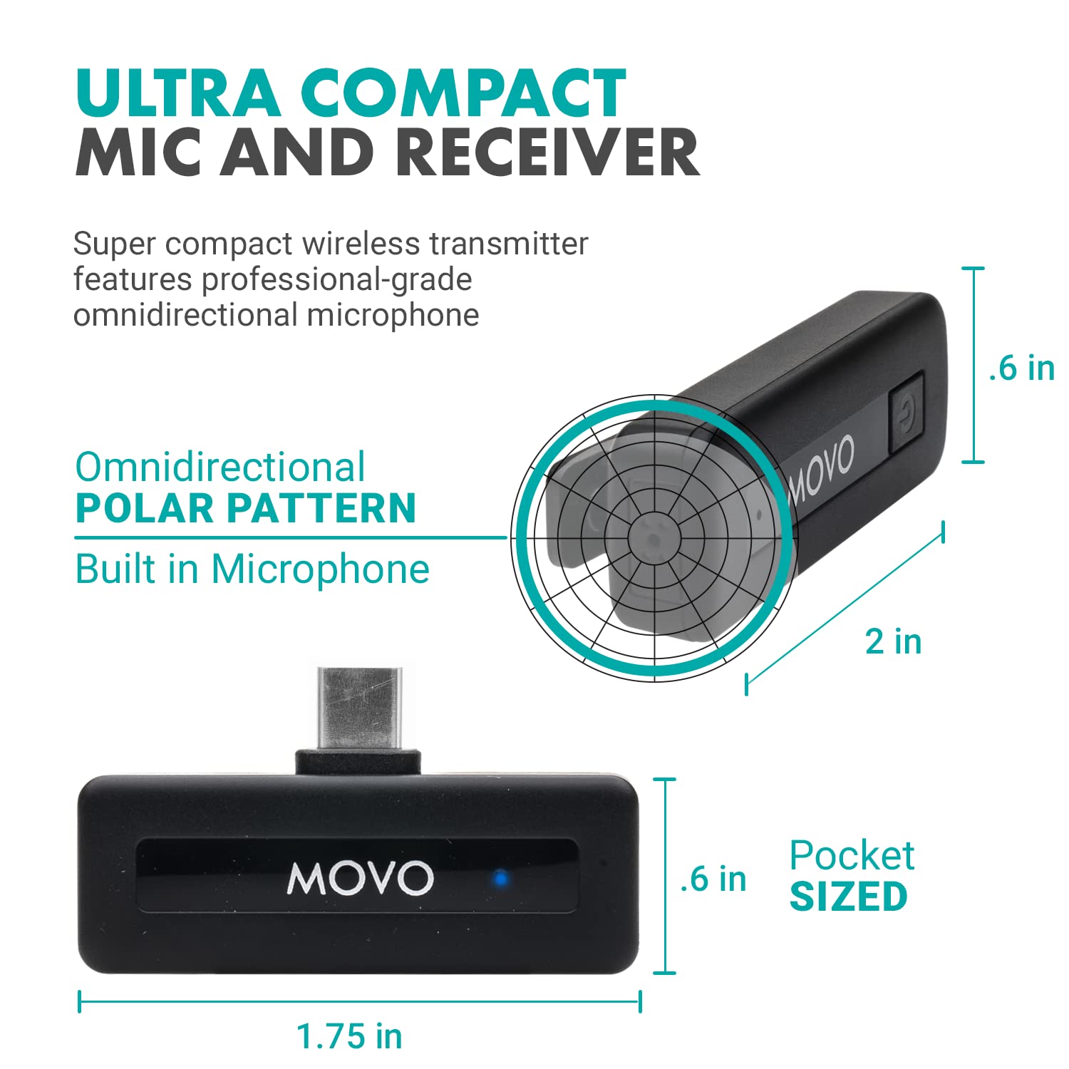 Movo Wireless Mini UC USB-C Wireless Microphone for Android - Wireless Lavalier Mic for Android Phones, Laptops, iPad Pro, and More  - Good