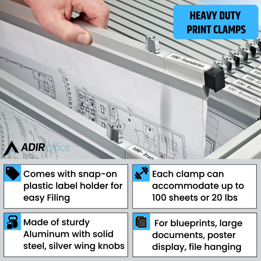 Adir Blueprint Clamp 36" - Blueprint Binding Strips, Architectural Drawing Storage for Poster, Plans & Drawings (Pack of 6)  - Acceptable