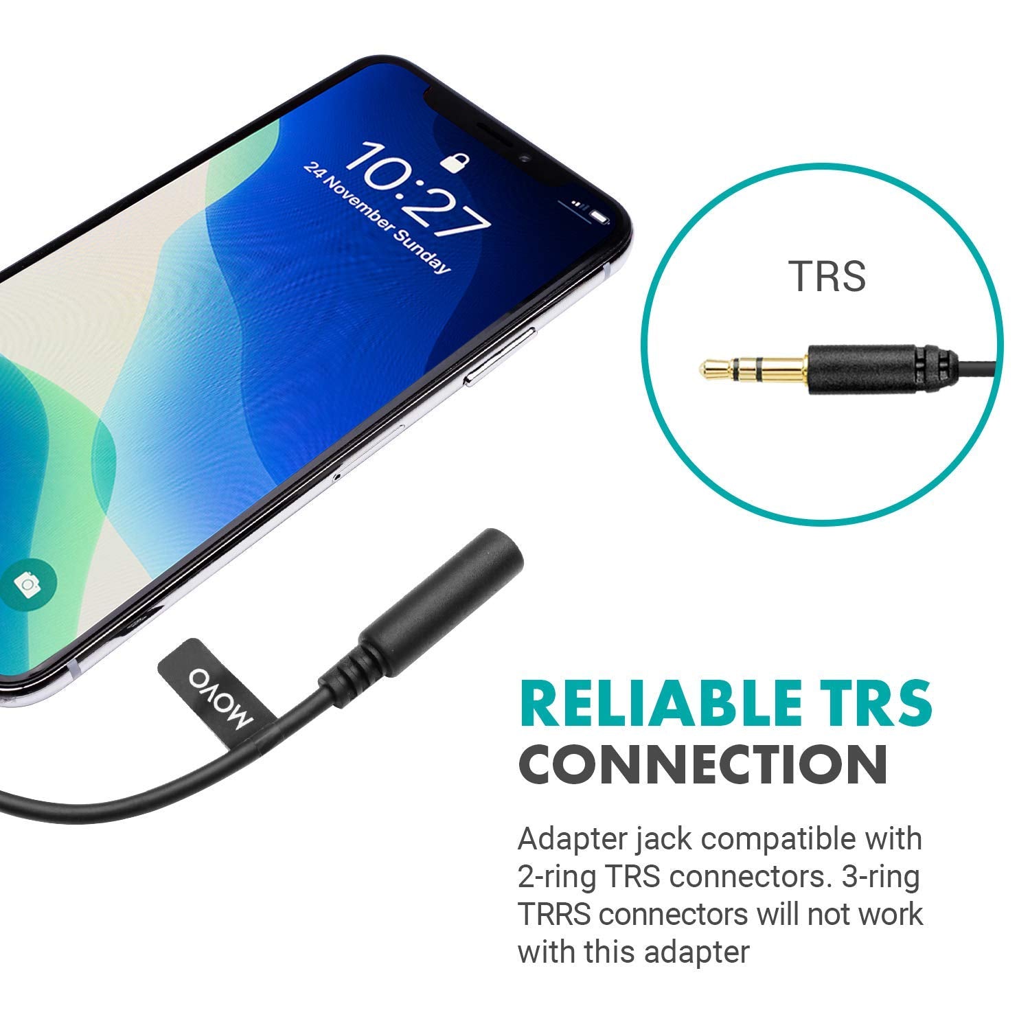 Movo IMA-2 3.5mm TRS to Lightning iPhone Headphone Adapter - Apple Headphone Adapter for iPhone - iPhone Aux Adapter for Mics and Headphones - 3.5 mm TRS Audio Cable to Lightning Adapter for Apple  - Acceptable