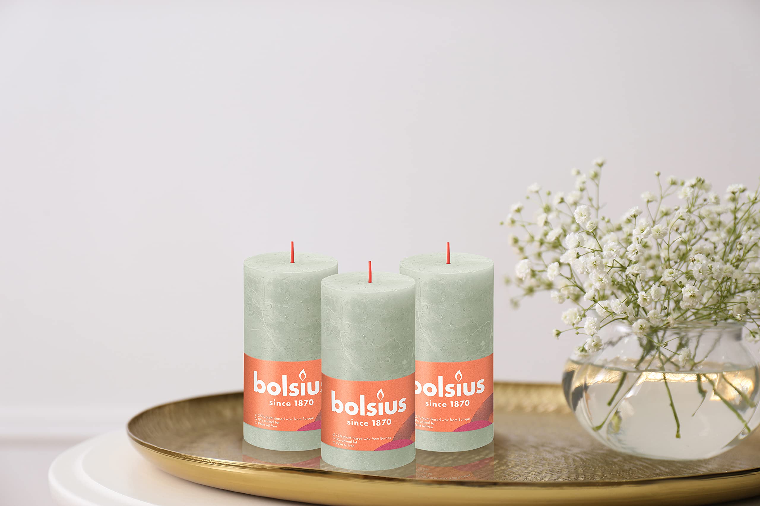 BOLSIUS 4 Pack Foggy Green Rustic Pillar Candles - 2 X 4 Inches - Premium European Quality - Includes Natural Plant-Based Wax - Unscented Dripless Smokeless 30 Hour Party and Wedding Candles  - Very Good