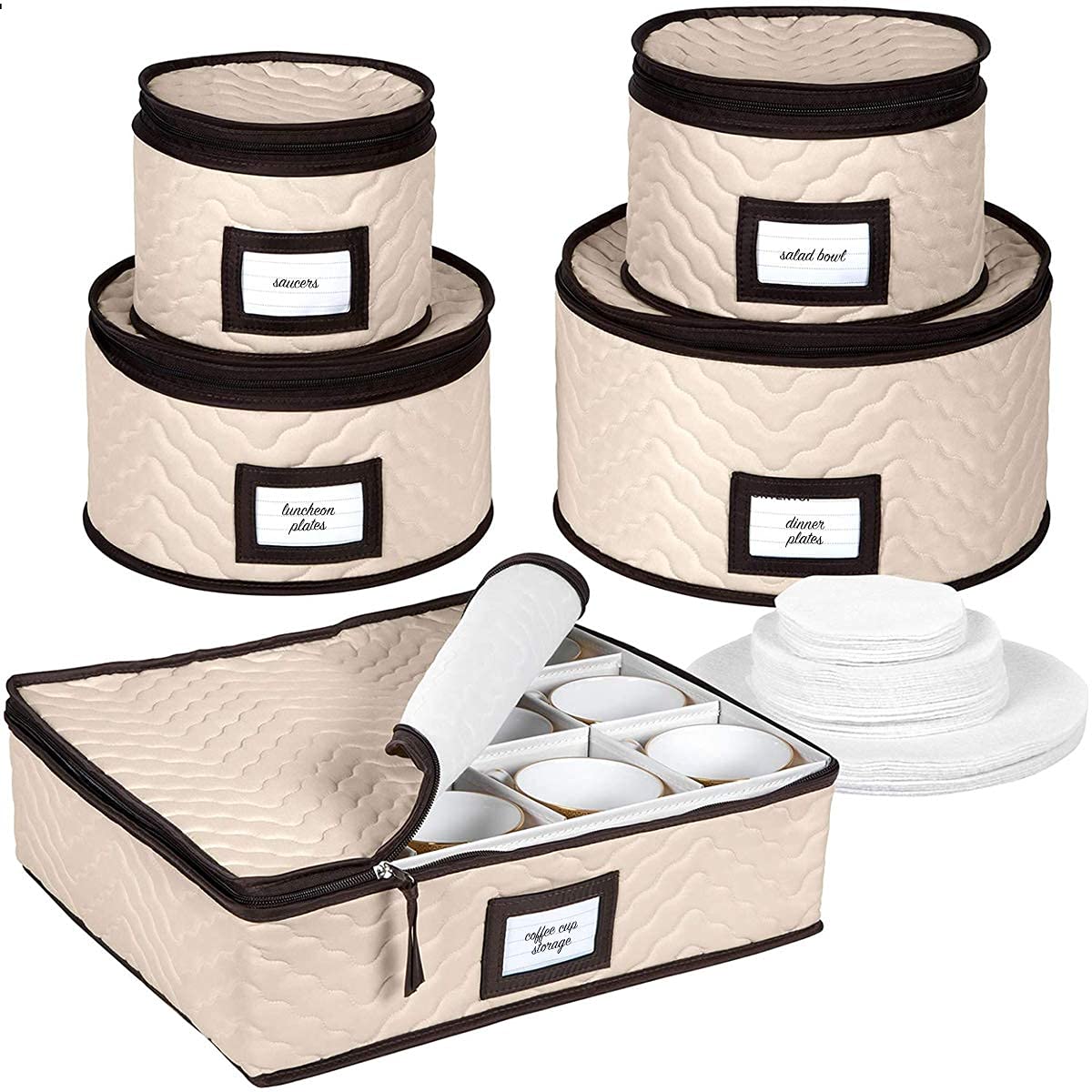 Storage Box Set with Dividers - Protects Fine China, Steamware Wine Glasses, Champagne Flutes and Glassware - Durable Quilted Microfiber Bin and Carry Handles  - Like New