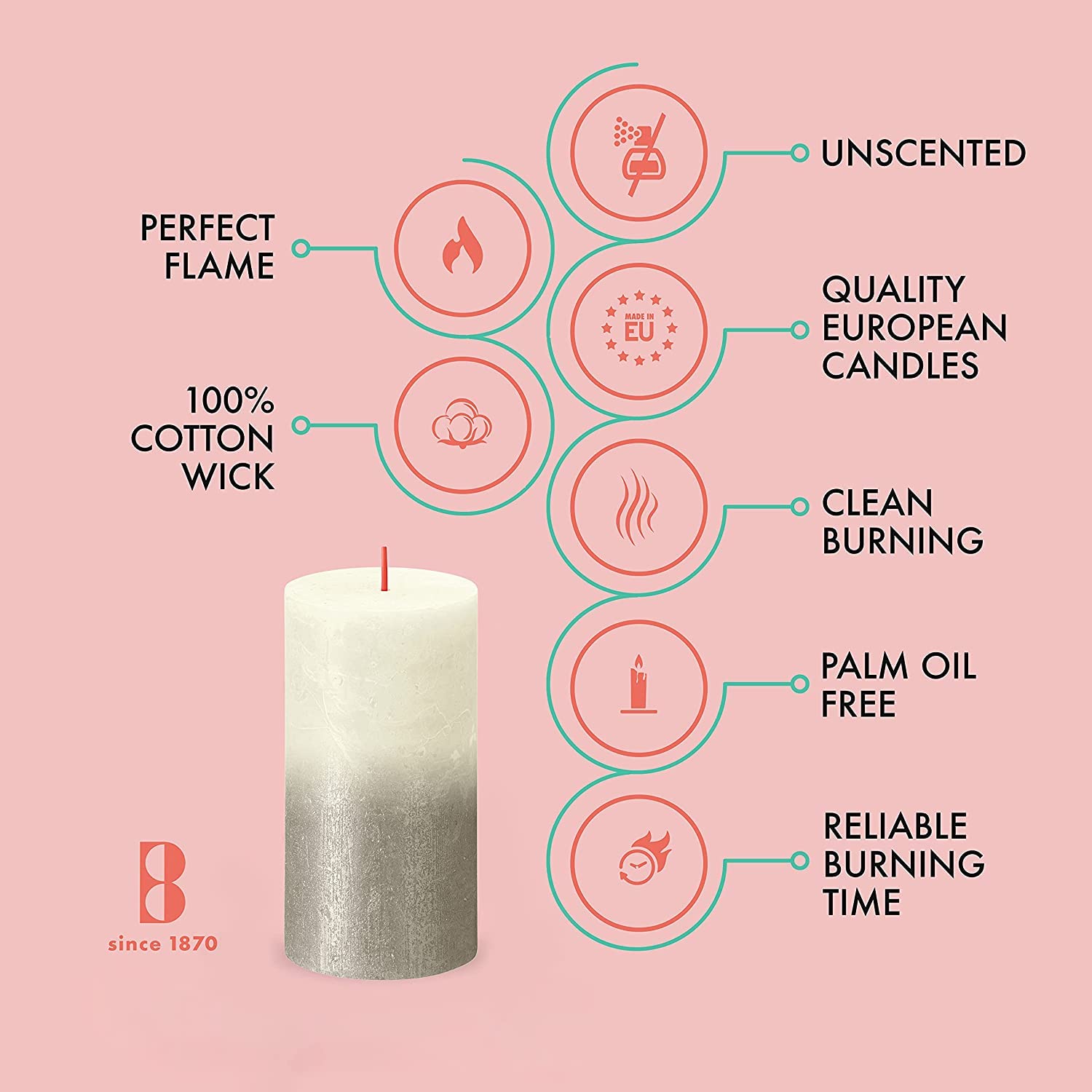 BOLSIUS 4 Pack Ivory/Silver Sunset Rustic Metallic Pillar Candles - 2.75 X 3.25 Inches - Fine European Quality - Natural Eco-Friendly Plant-Based Wax - Unscented Dripless Smokeless 35 Hour Candles  - Like New