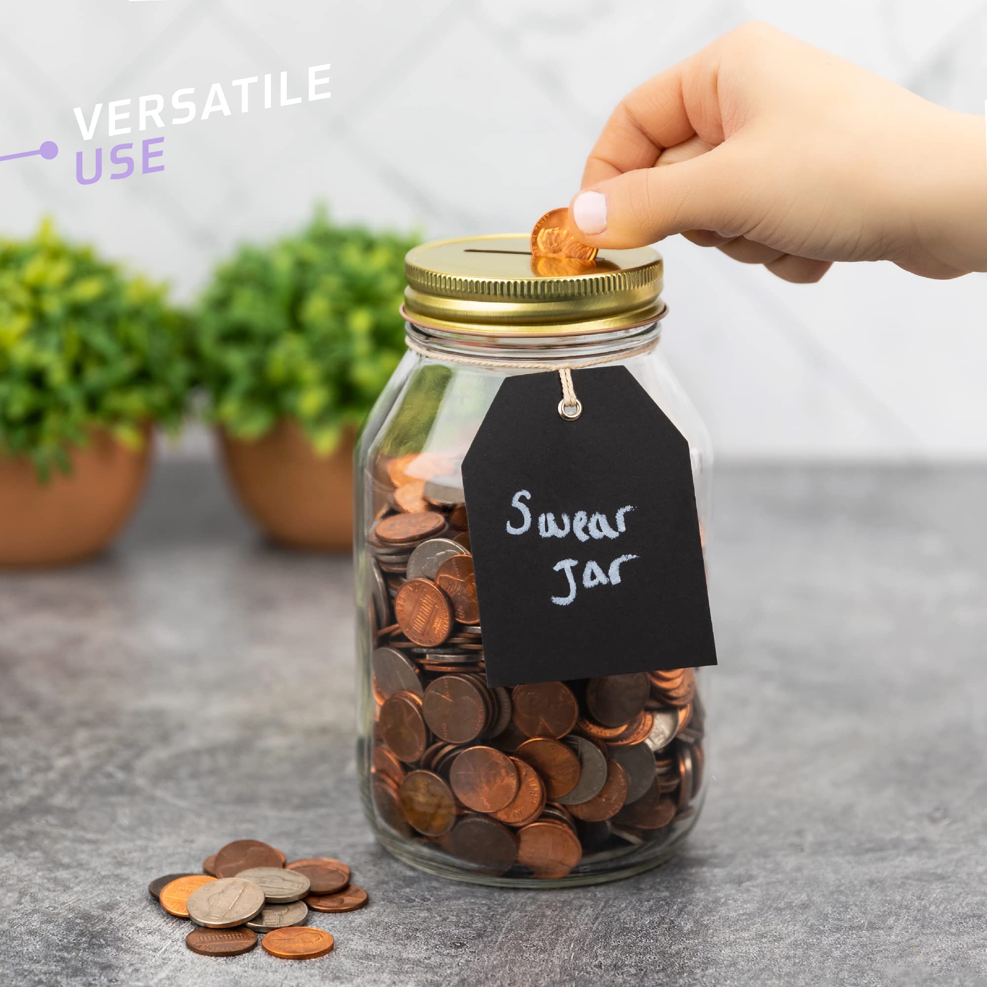 Large Coin Bank Jar Tip Jar with Slotted Gold Lid Holds Over $700 in Coins- Used for Piggy Bank and Raffle Ticket Drawing - Glass Money Jar Made in USA  - Like New