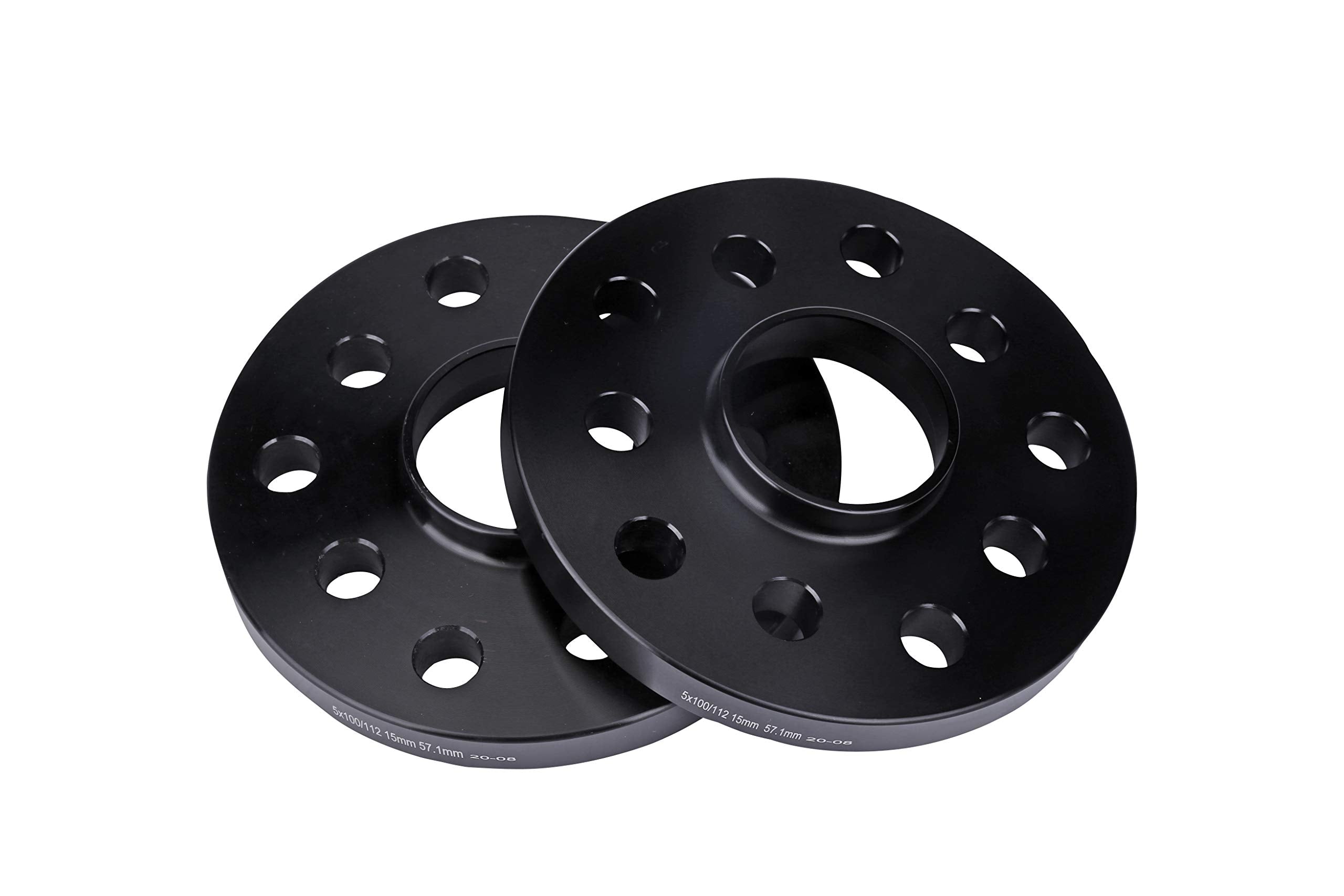 Wheel Spacer Set of 2-5x100 Pattern - 5x112mm Hub Centric 57.1mm Bore - M14 x 1.5 Studs 15mm Thick - Compatible with Audi and Volkswagen - A3, A4, A5, Golf, GTI, Jetta, Passat, Tiguan, Bettle  - Like New