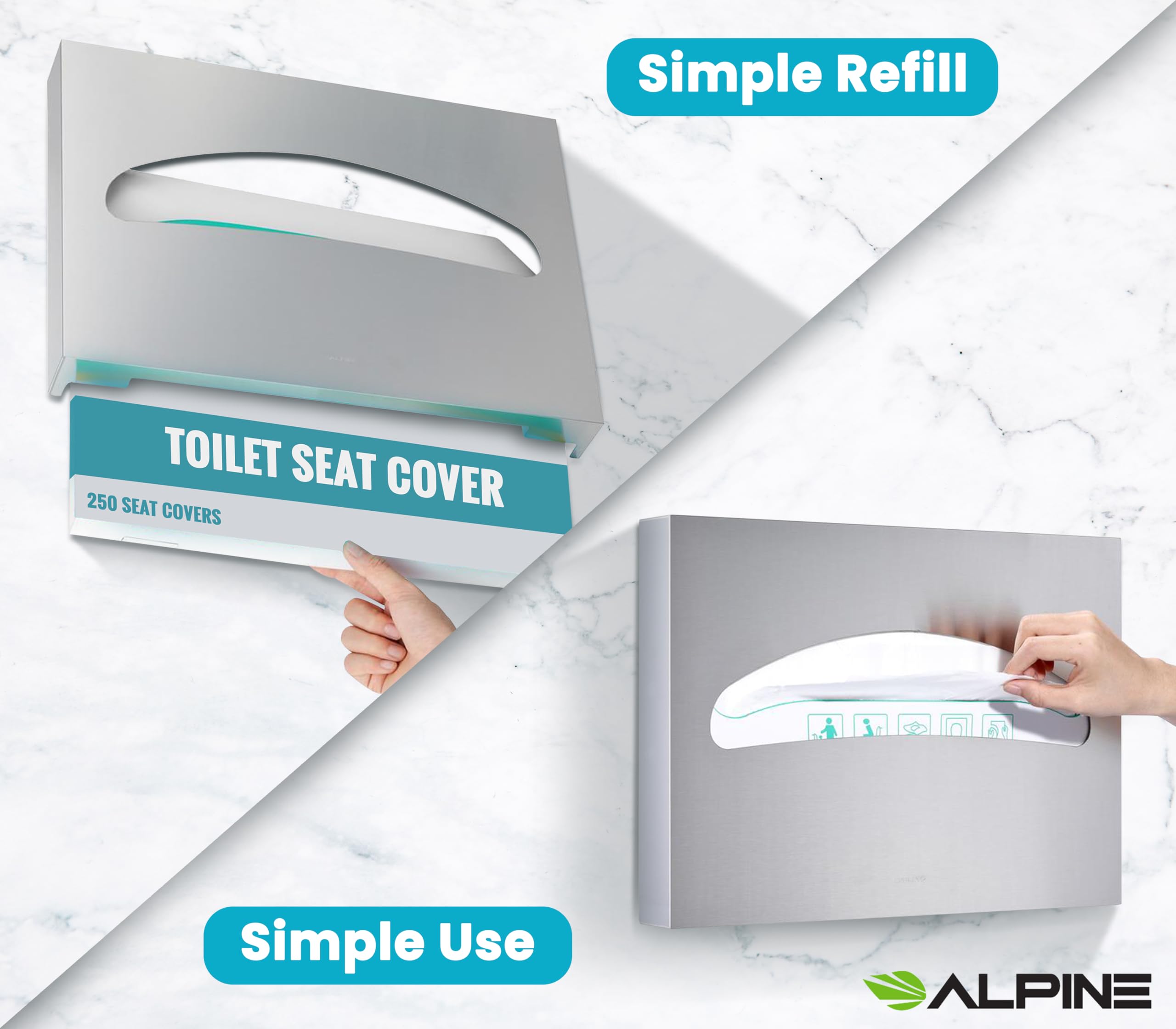 Alpine Toilet Seat Cover Dispenser Wall Mount, Toilet Seat Cover Holder for Disposable Toilet Seat Covers, Corrosion Free, Premium Grade Brushed Stainless Steel  - Very Good