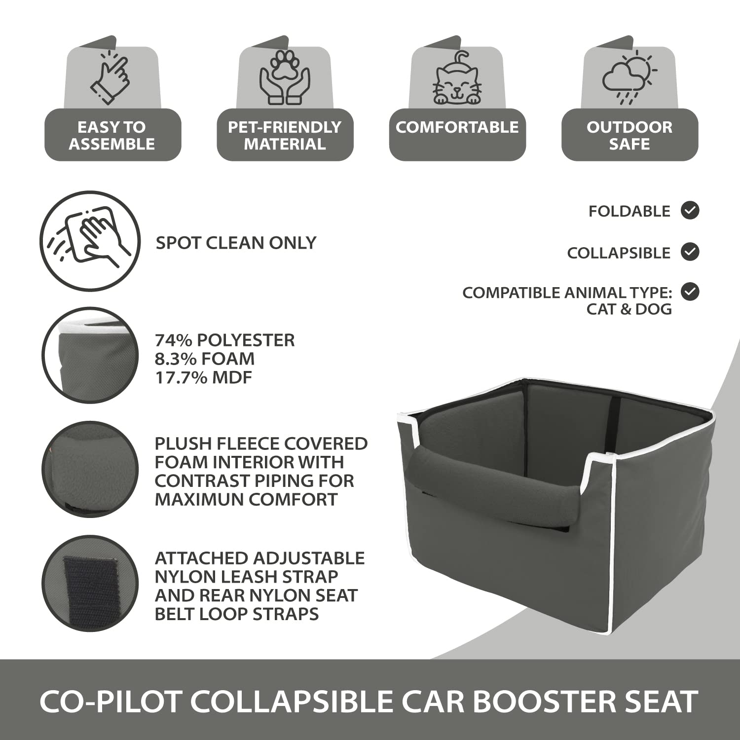 CO-PILOT Dog Car Seat, Foldable Dog Booster Seat for Small Dogs, Dog Car Harness  - Like New