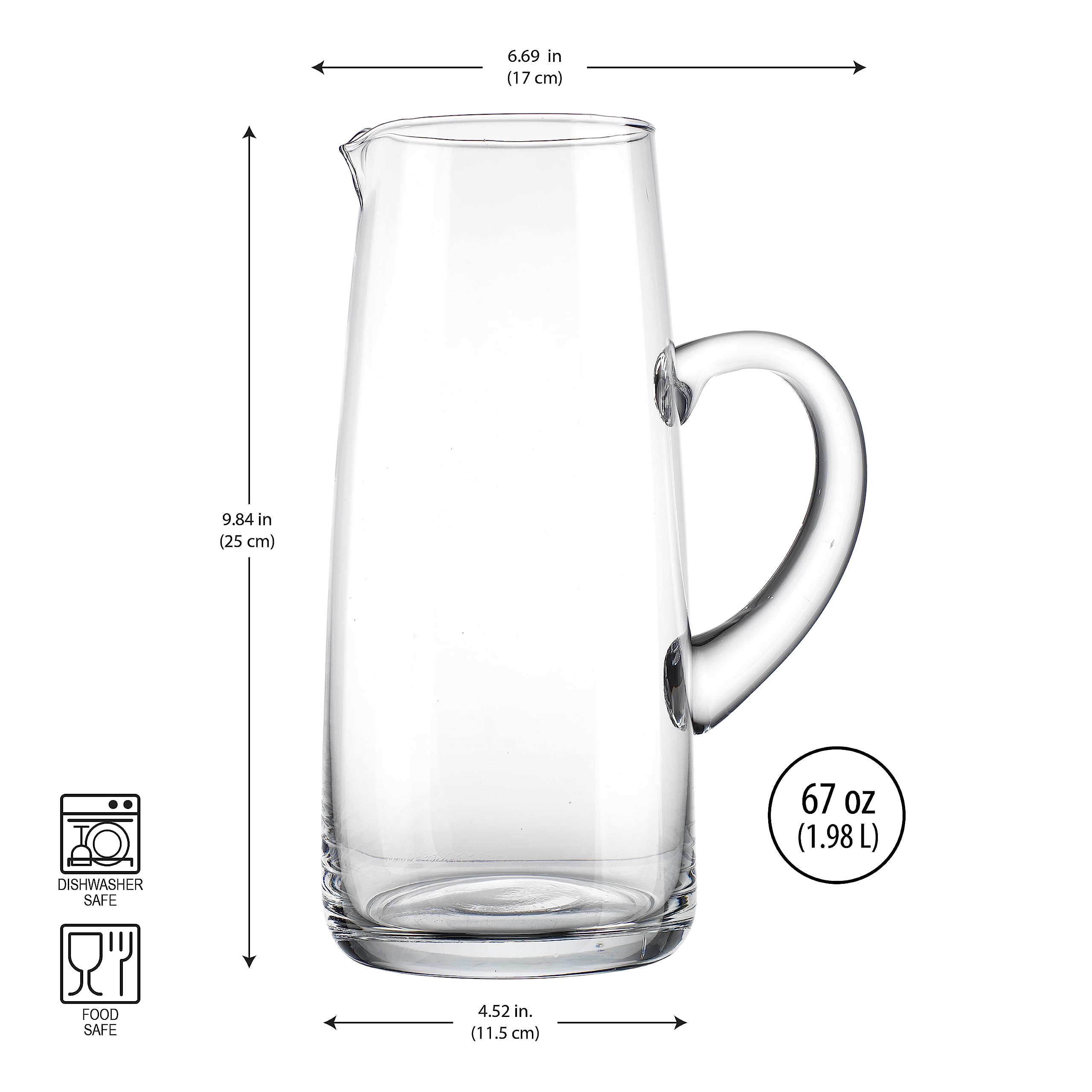 Glass Water Pitcher with Spout � 67 Oz Elegant Serving Carafe for Water, Juice, Sangria, Lemonade, and Cocktails � Clear Glass Beverage Pitcher.  - Like New