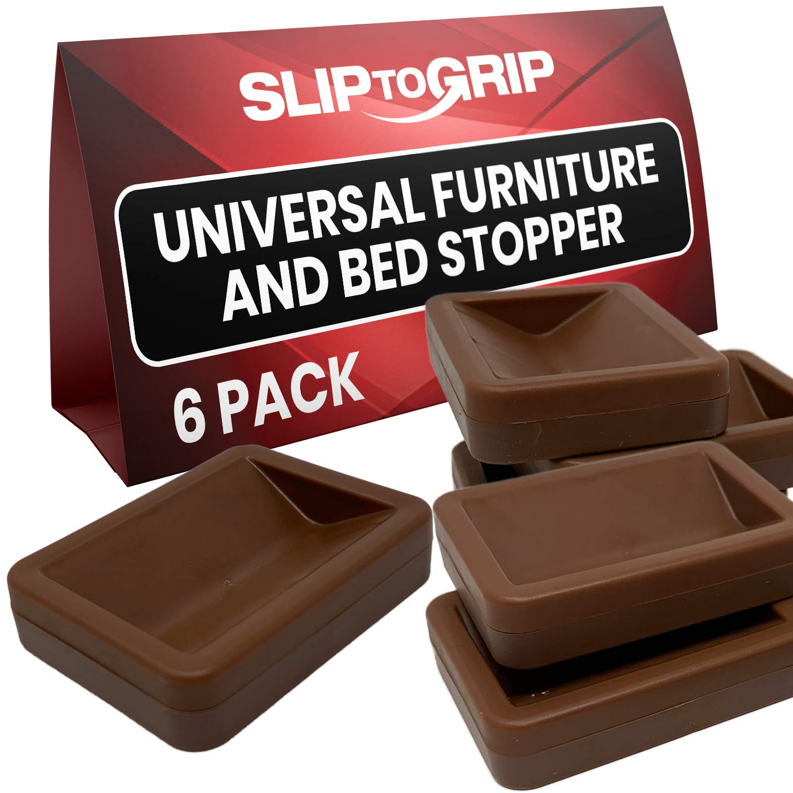 SlipToGrip Bed and Furniture Stoppers - Non Slip Rubber Backing Protects Floor, fit All Wheels of Furniture, Sofa Bed Chairs-Made up of Solid ABS Plastic Prevents Scratches and Sliding (6, Brown)  - Like New