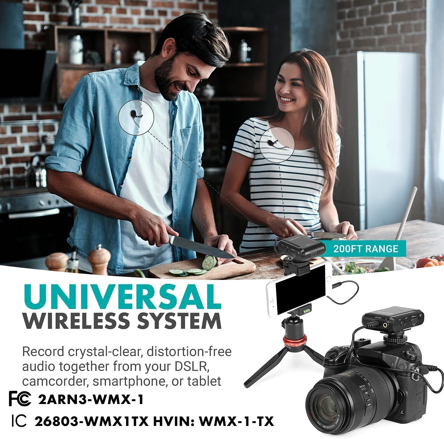 Movo WMX-1-DUO 2.4GHz Dual Wireless Lavalier Microphone System, Compatible with DSLR Cameras, Camcorders, iPhone, Android Smartphones, and Tablets, 200ft Audio Range, Great for Teaching Tutorials  - Very Good