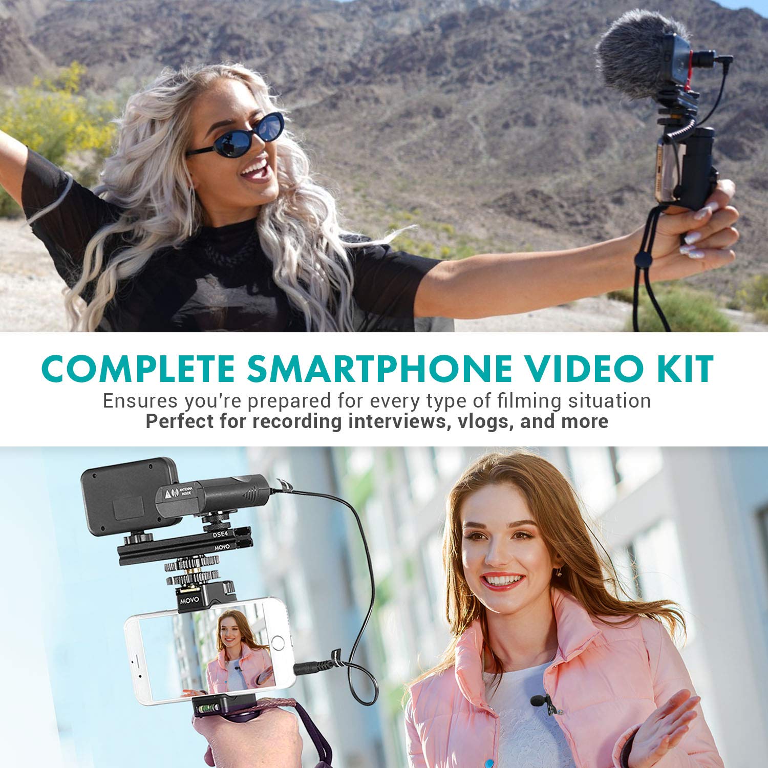 Movo V8 Huge Vlogging Kit for iPhone with Tripod, Grip, Microphones, LED Lights, and Wireless Remote Vlog Kit - YouTube Starter Kit for iPhone or Samsung - iPhone Vlogging Kit Equipment  - Very Good