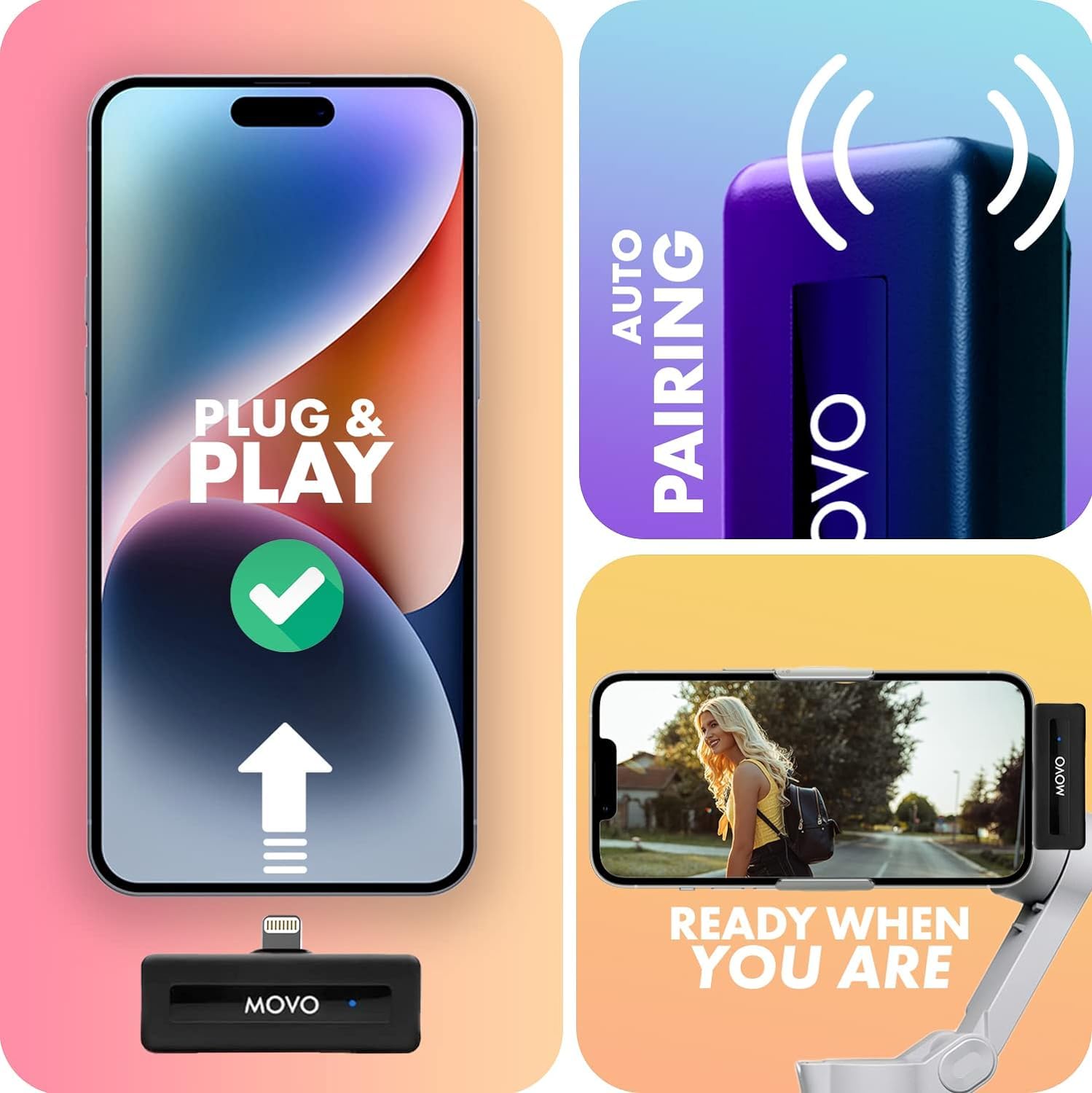 Movo Wireless Mini DI Duo Wireless Microphone for iPhone - iPhone Microphone for Video Recording with Clip on Lavalier Microphone for iPhone 10 HR Battery 164FT Range, Wireless Mic for iPhone  - Good