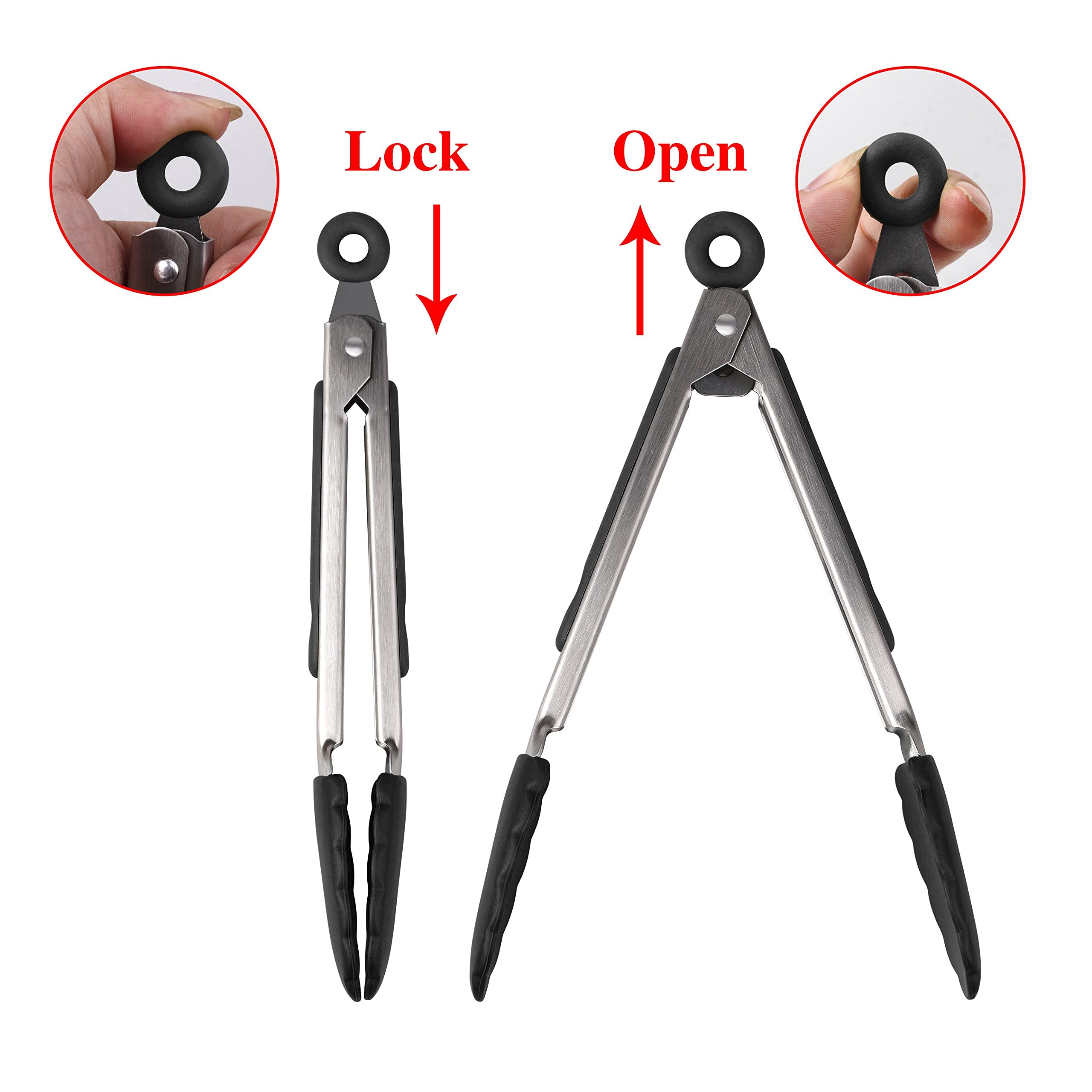 Hot Target Set of 3: 7, 9, 12 inches, Heavy Duty, Non-Stick, Stainless Steel Silicone BBQ and Kitchen Tongs. Heat resistant up to 600°F  - Like New