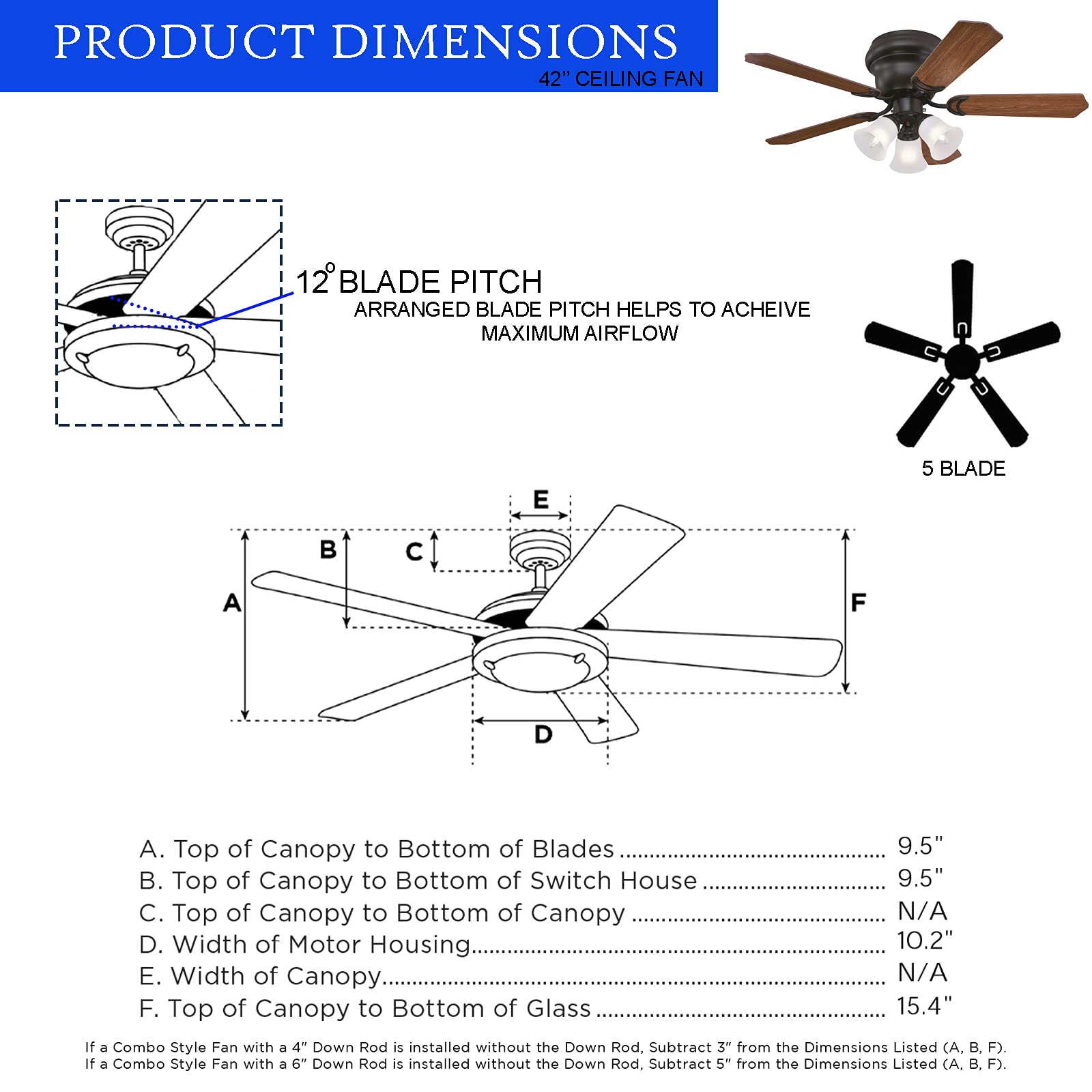 Ciata Lighting 42 Inch Contempra Trio Indoor Ceiling Fan with Dimmable LED Light Fixture in Frosted Glass with Reversible Blades  - Like New