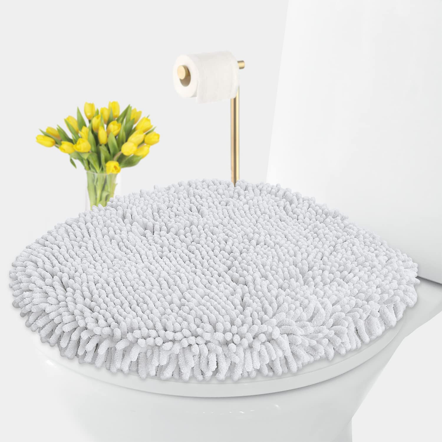LuxUrux Toilet Lid Cover, Extra-Soft Plush Seat Cloud Washable Shaggy Microfiber Standard Toilet Lid Covers for Bathroom Machine Wash & Dry.  - Very Good