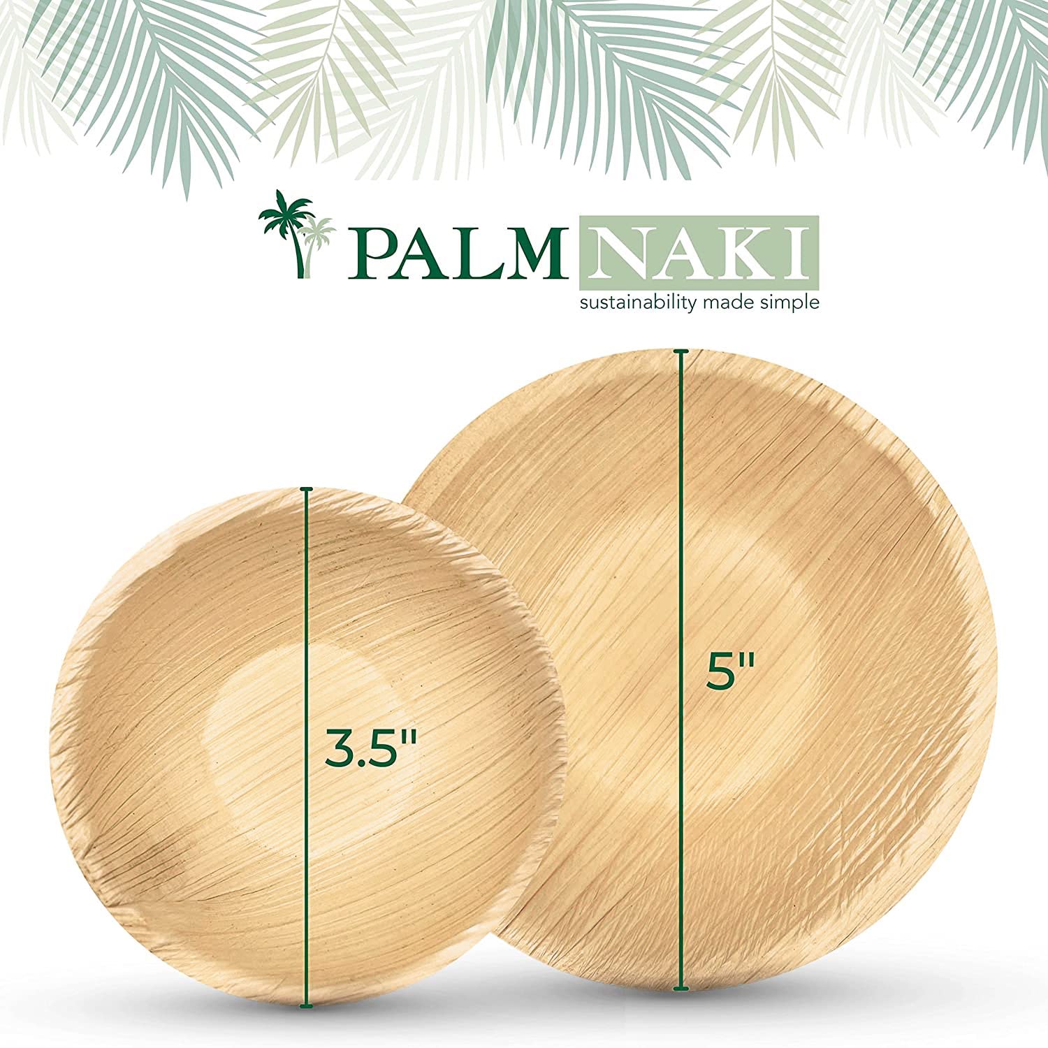 PALM NAKI Round Palm Leaf Bowls 5 Inch (25 Count) - Disposable Dinnerware, Compostable and Biodegradable Bowls (5" Bowls)  - Like New