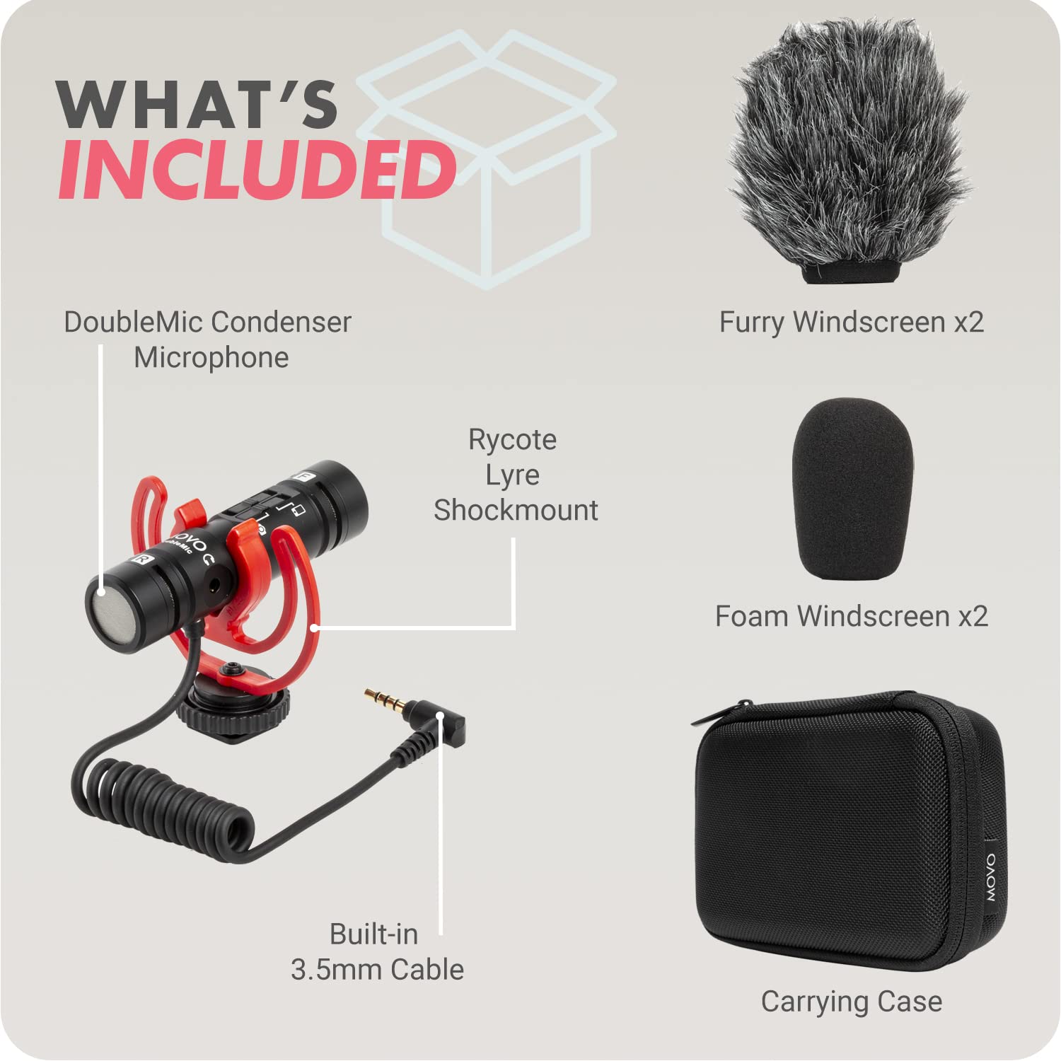 Movo DoubleMic V2 Two-Sided Shotgun Mic for Camera Vlogging - Dual Capsule External Microphone for iPhone, Android, Smartphones and DSLR Camcorders - Improved Wind Protection - Latest Version  - Like New