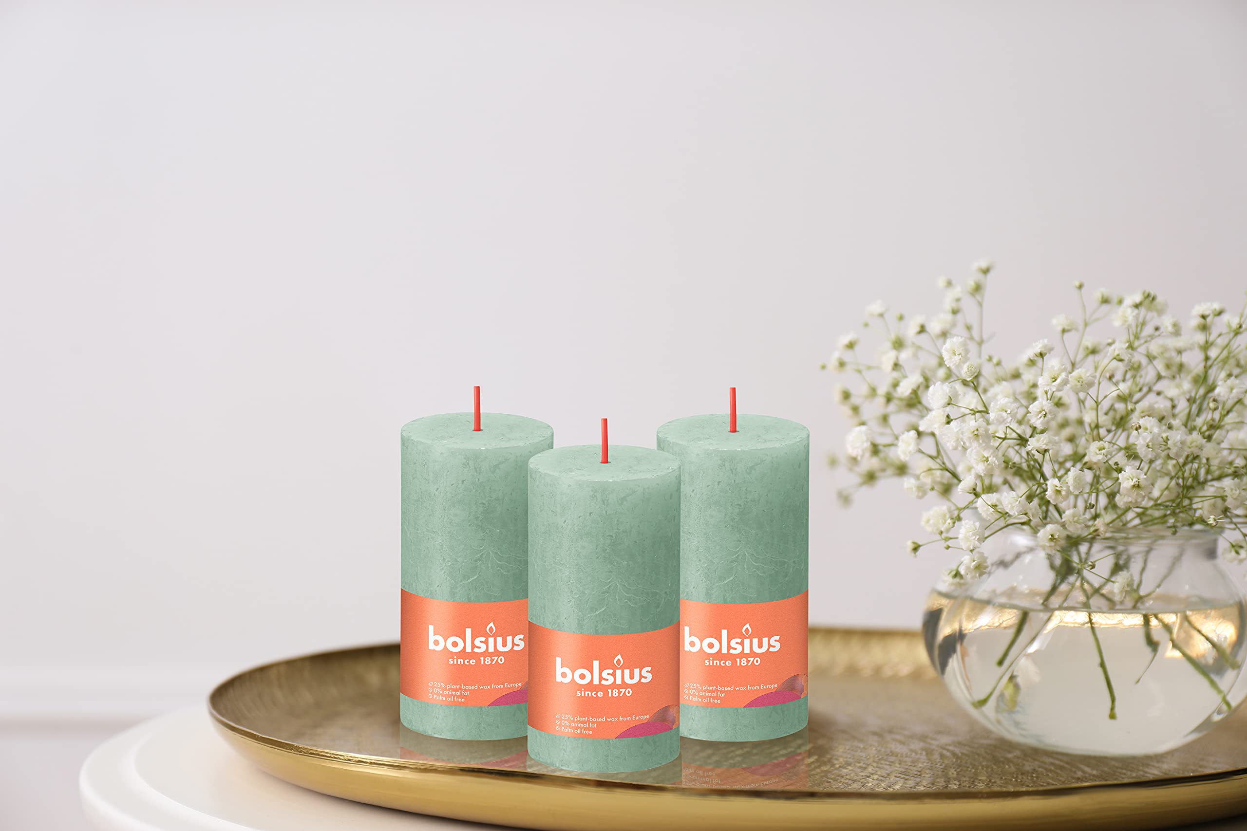 BOLSIUS 4 Pack Sage Green Rustic Pillar Candles - 2 X 4 Inches - Premium European Quality - Includes Natural Plant-Based Wax - Unscented Dripless Smokeless 30 Hour Party and Wedding Candles  - Acceptable