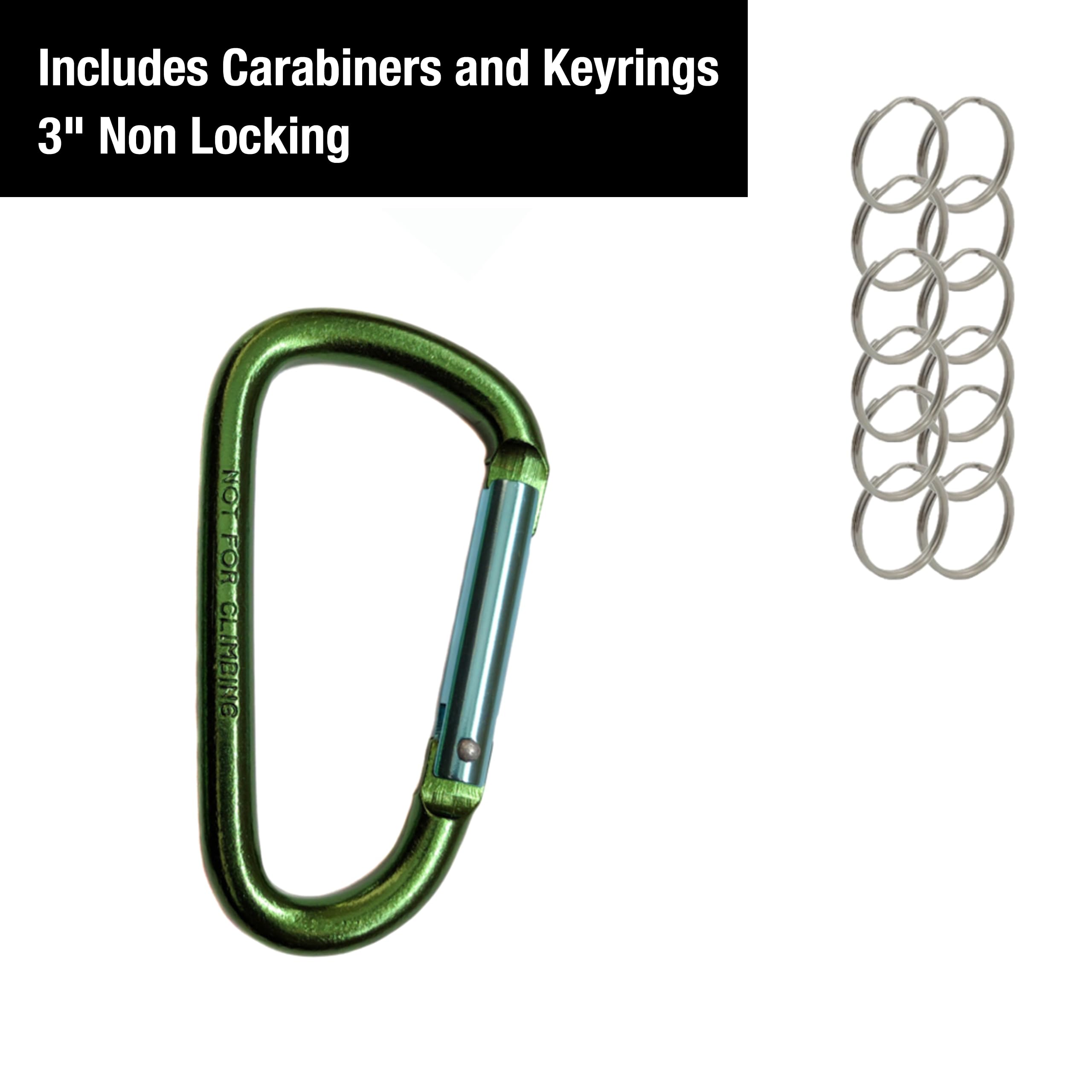 12-Pack Aluminum Carabiner - 3 Inch, Green Carabiners - D Shape Heavy Duty Buckle Carabiner Clips - Small Carabiner Clip