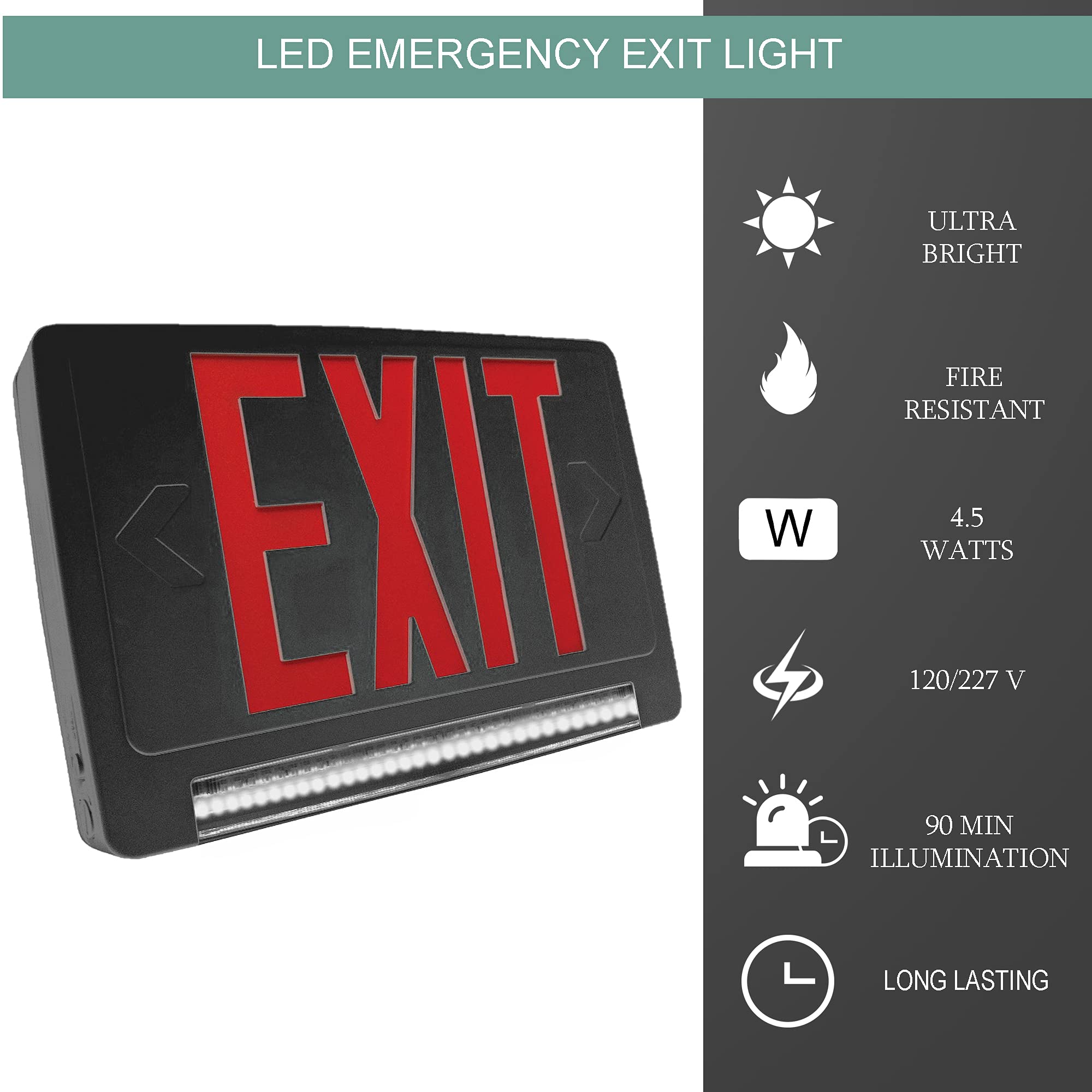 Ciata Ultra Bright Energy-Efficient Lighting LED Red Exit Sign & Emergency LED Lightpipe Combo with Battery Backup  - Like New