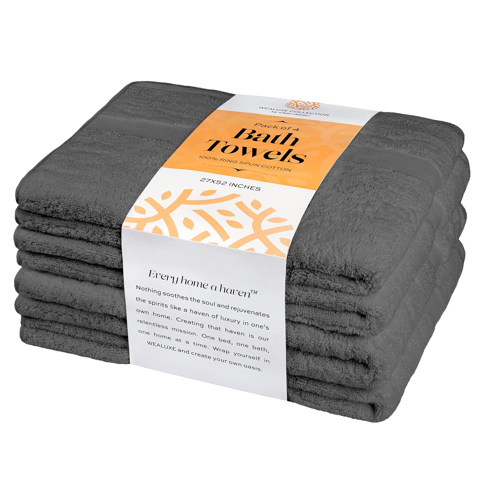 White Classic Wealuxe Cotton Bath Towels Washcloths - Face Hand Towels Gray, Charcoal Grey  - Like New