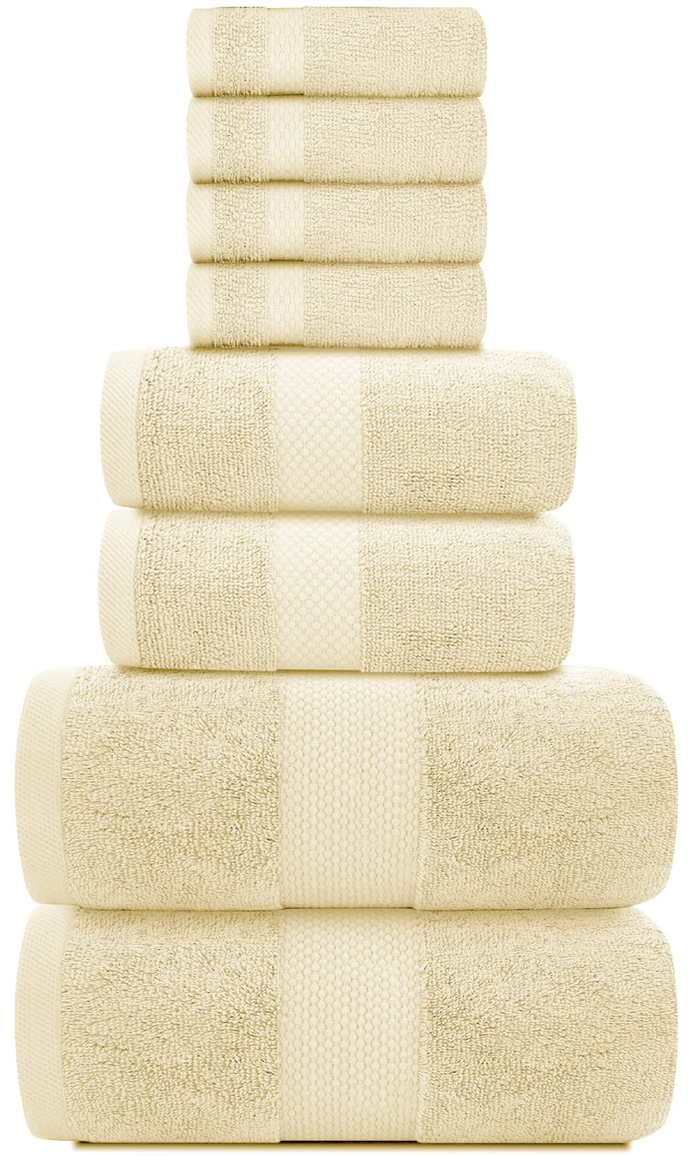 White Classic Luxury Beige Bath Towel Set - Combed Cotton Hotel Quality Absorbent 8 Piece Towels | 2 Bath Towels | 2 Hand Towels | 4 Washcloths [Worth $72.95] 8 Pack | Beige  - Very Good