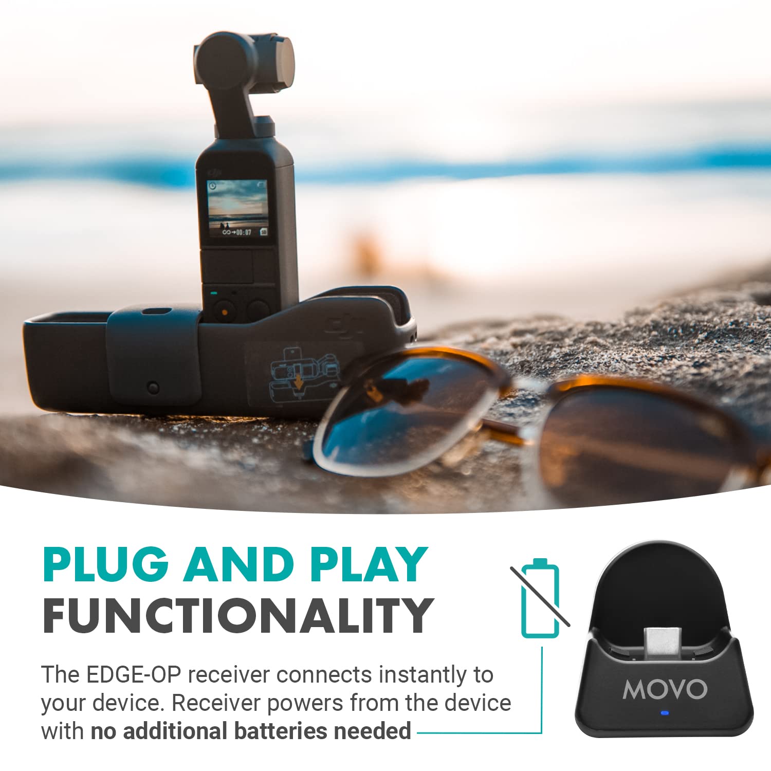 Movo Edge-OP-Duo Dual Wireless Lavalier Microphone for Osmo Pocket 1 and 2 - Wireless Clip-on Lapel Mic, 2 Transmitters, and Receiver Set for Video, Vlogging, Filming  - Like New