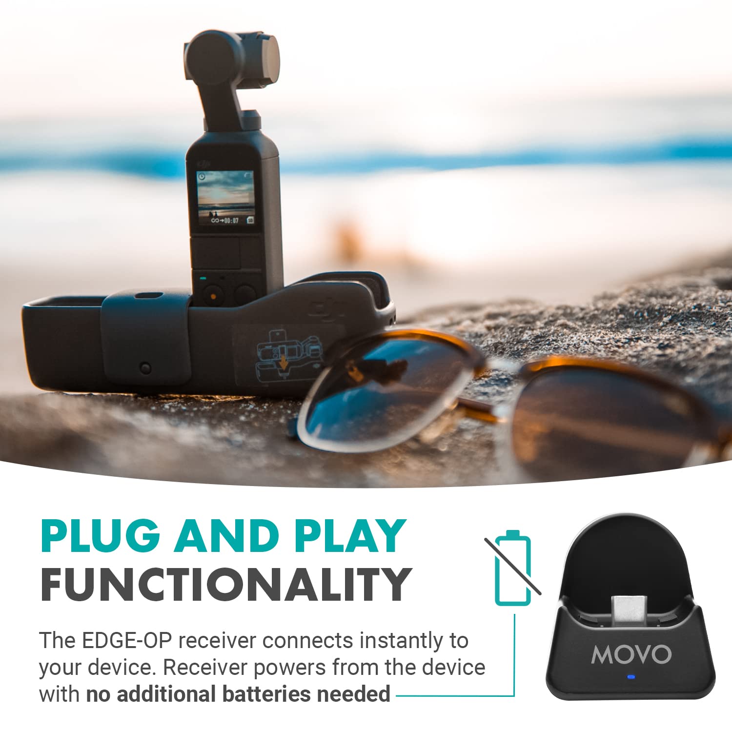 Movo Edge-OP Wireless Lavalier Microphone for Osmo Pocket 1 and 2 - Wireless Clip-on Lapel Mic, Transmitter, and Receiver Set for Video, Vlogging, Filming  - Like New