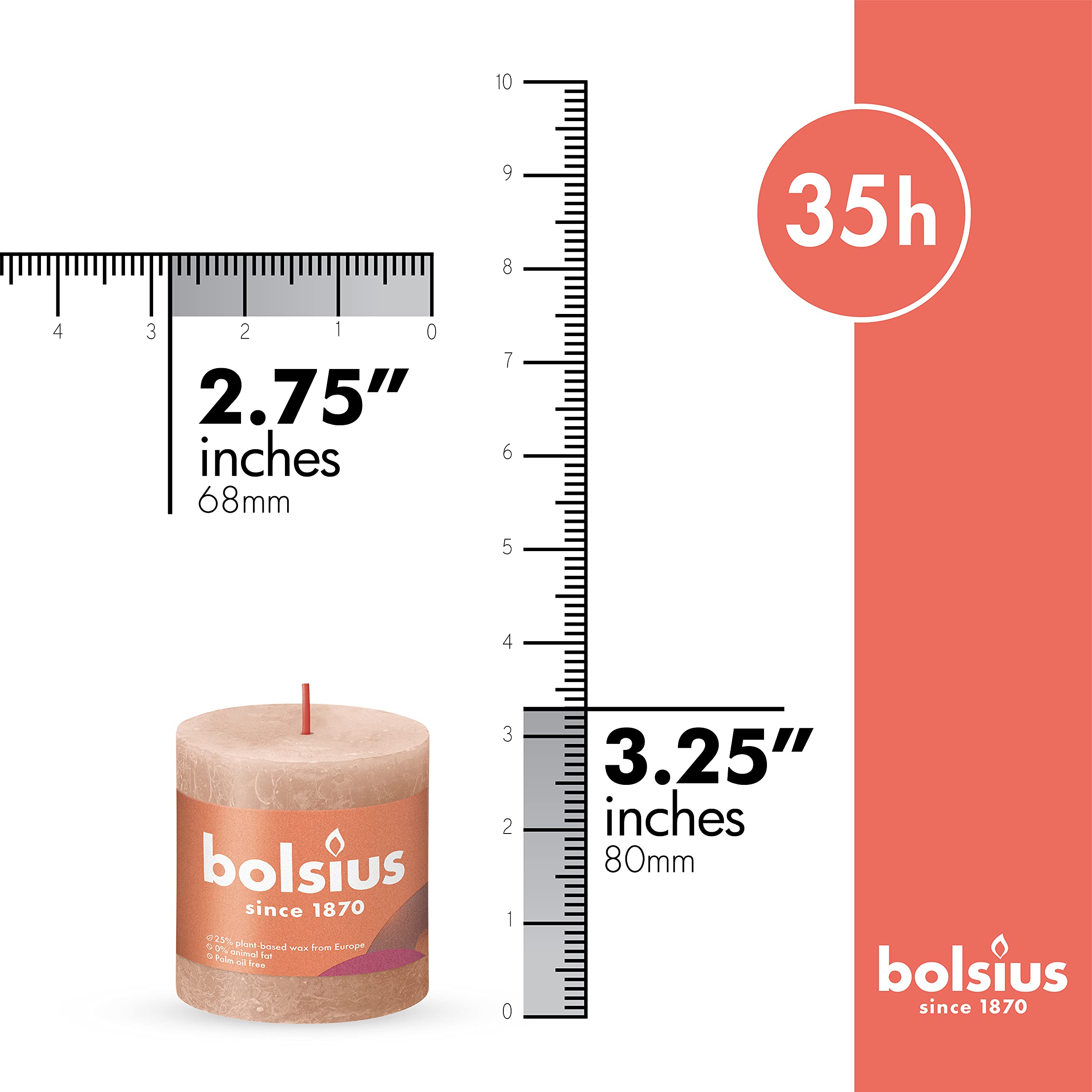 BOLSIUS 4 Pack Caramel Rustic Pillar Candles - 2.75 X 3.25 Inches - Premium European Quality - Includes Natural Plant-Based Wax - Unscented Dripless Smokeless 35 Hour Party and Wedding Candles  - Acceptable