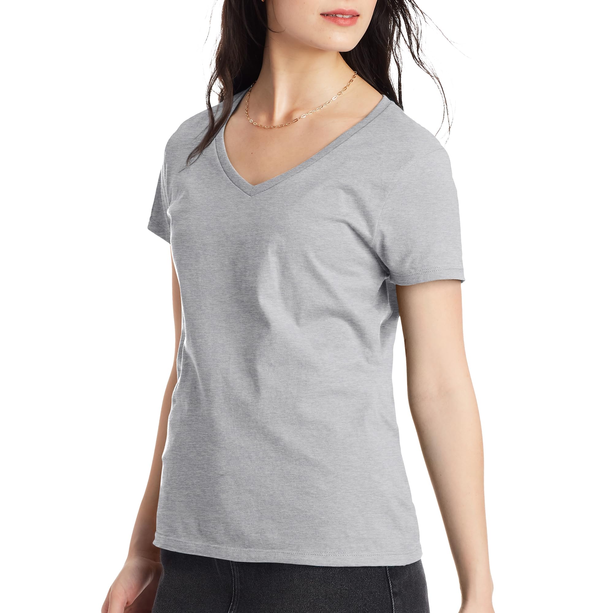 Hanes Women's Perfect-t V-neck T-shirt, Ring-spun Cotton Short Sleeve Tee for Women